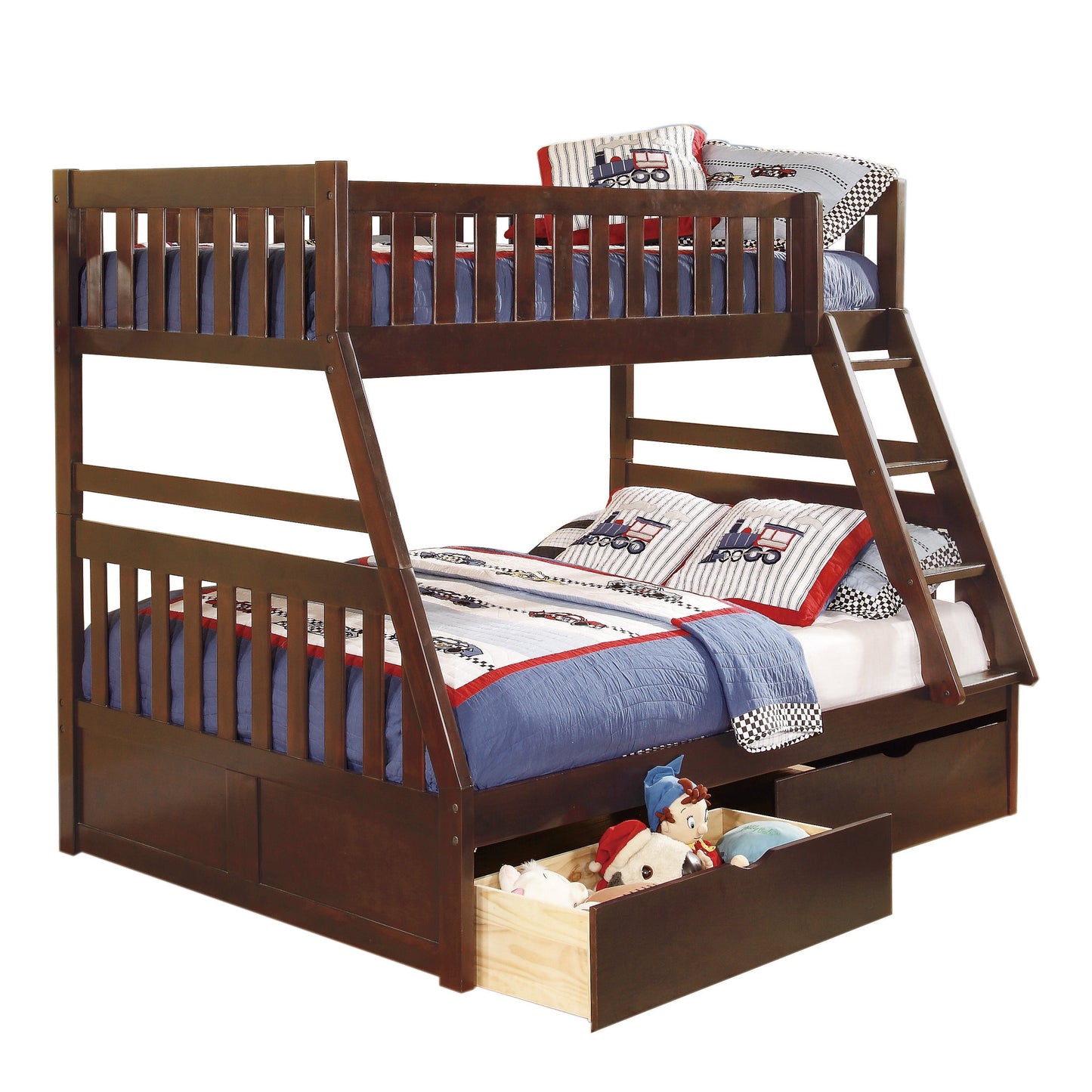 Rowe Dark Cherry Twin/Full Bunk Bed with Storage Boxes - SET | B2013TFDC-1 | B2013TFDC-2 | B2013TFDC-SL | B2013DC-T - Luna Furniture - Dallas Store