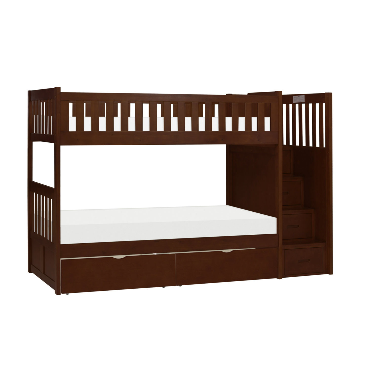 Rowe Dark Cherry Twin/Twin Step Bunk Bed with Storage Boxes - SET | B2013SBDC-1 | B2013SBDC-2 | B2013SBDC-3 | B2013SBDC-SL | B2013DC-T - Luna Furniture - Dallas Store