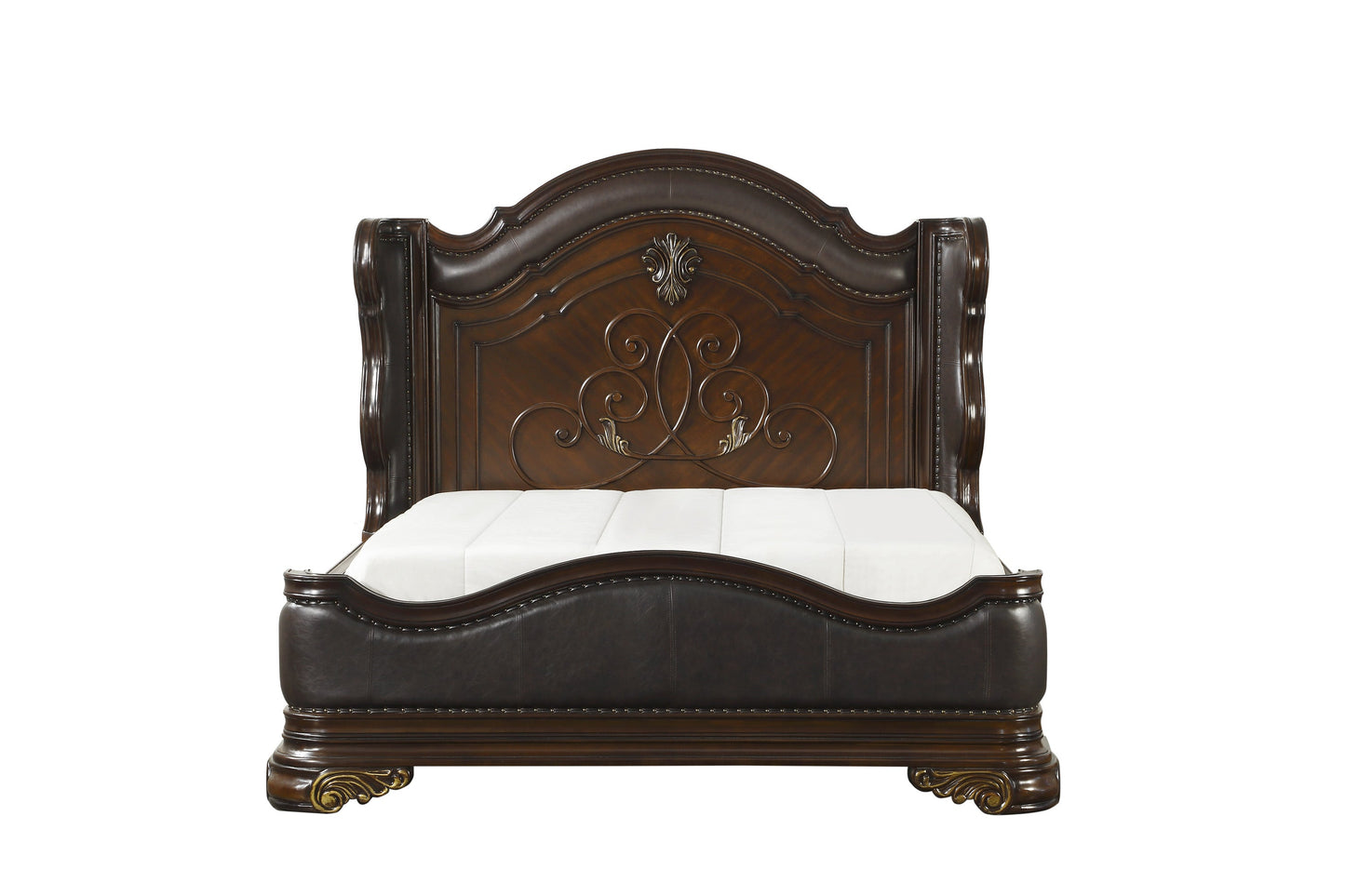 Royal Highlands Rich Cherry Queen Upholstered Panel Bed - SET | 1603-1 | 1603-2 | 1603-P - Luna Furniture - Dallas Store