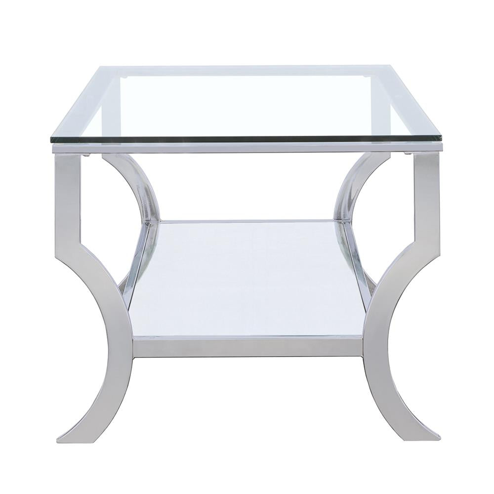 Saide Chrome Rectangular Coffee Table with Mirrored Shelf - 720338 - Luna Furniture - Dallas Store