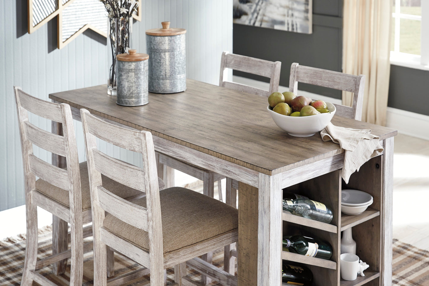 Skempton White/Light Brown 5-Piece Counter Height Set - SET | D394-32 | D394-124(2) - Luna Furniture - Dallas Store