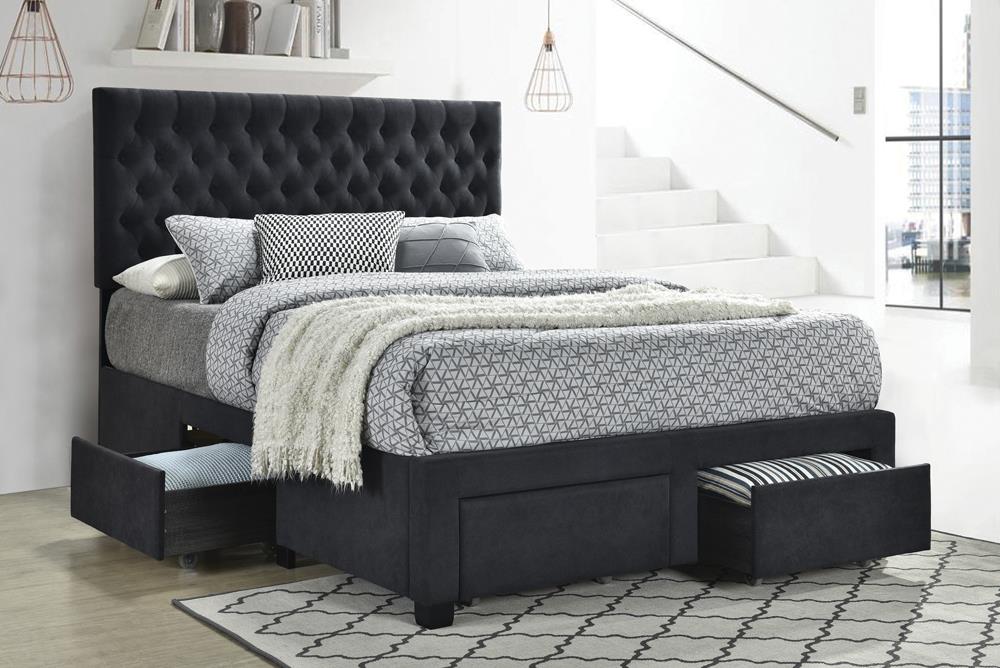 Soledad Full 4-Drawer Button Tufted Storage Bed Charcoal - 305877F - Luna Furniture - Dallas Store