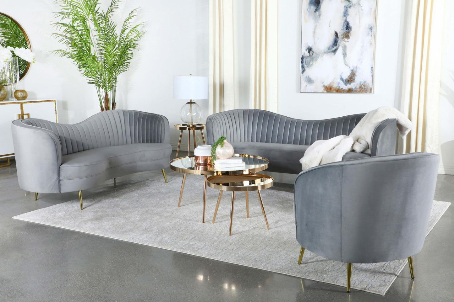 Sophia Upholstered Sofa with Camel Back Gray/Gold - 506864 - Luna Furniture - Dallas Store