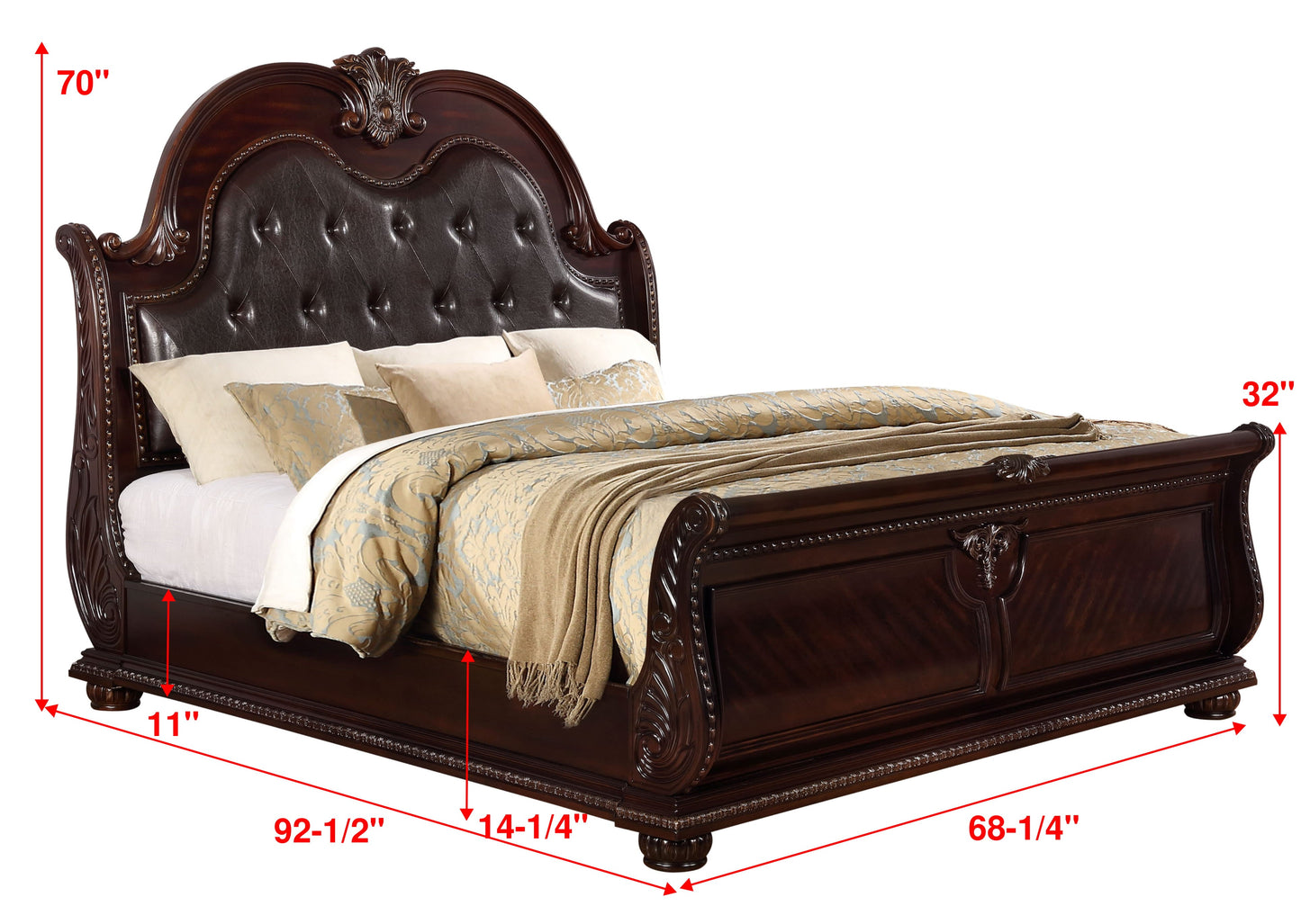 Stanley Cherry Brown Queen Upholstered Sleigh Bed - SET | B1600B-Q-HB | B1600B-Q-FB | B1600B-KQ-HBLEG | B1600B-KQ-RAIL - Luna Furniture - Dallas Store