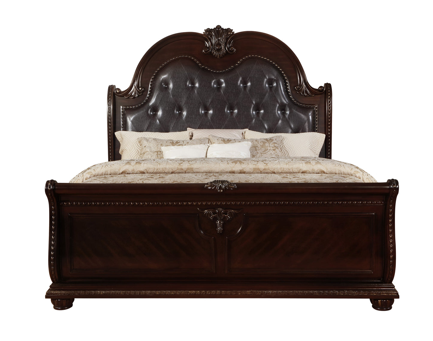 Stanley Cherry Brown Upholstered Sleigh Bedroom Set - SET | B1600B-Q-HB | B1600B-Q-FB | B1600B-KQ-HBLEG | B1600B-KQ-RAIL | B1600-1 | B1600-2 - Luna Furniture - Dallas Store