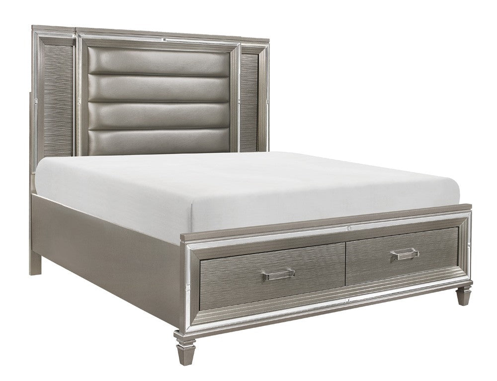 Tamsin Silver/Gray Metallic King LED Upholstered Storage Platform Bed - SET | 1616K-1 | 1616K-2 | 1616-3 - Luna Furniture - Dallas Store