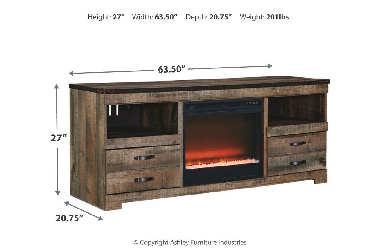 Trinell Brown 63" TV Stand with Electric Fireplace - SET | W100-02 | W446-68 - Luna Furniture - Dallas Store