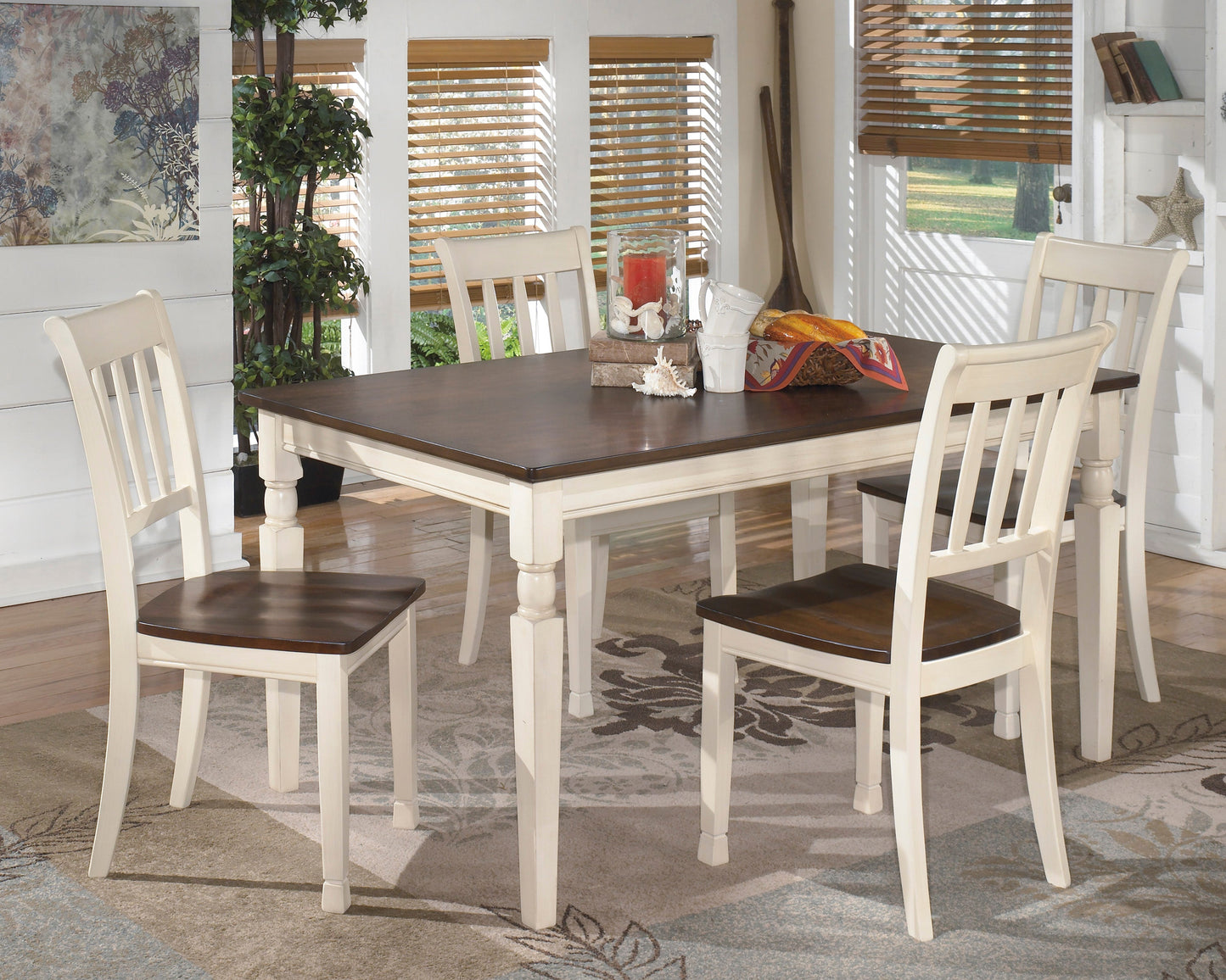 Whitesburg Brown/Cottage White Rectangular Dining Set - SET | D583-25 | D583-02(3) - Luna Furniture - Dallas Store