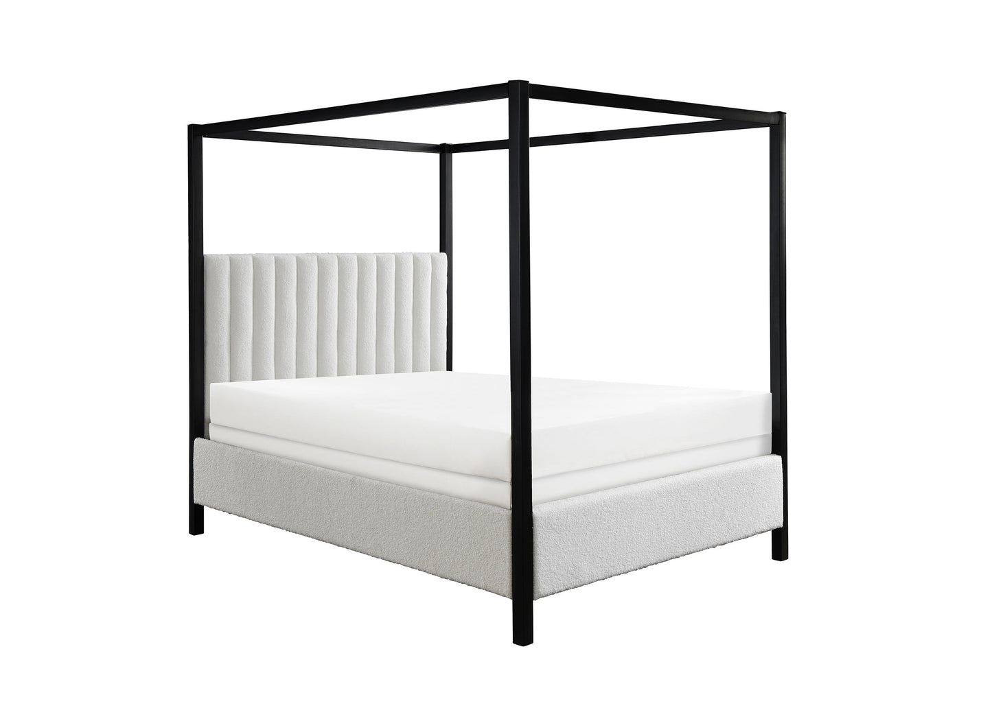 Adalyn Black/White Boucle King Canopy Bed - SET | 5107WH-K-HB | 5107WH-K-FB | 5107WH-KQ-RAIL | 5107WH-K-CANOPY - Luna Furniture - Dallas Store