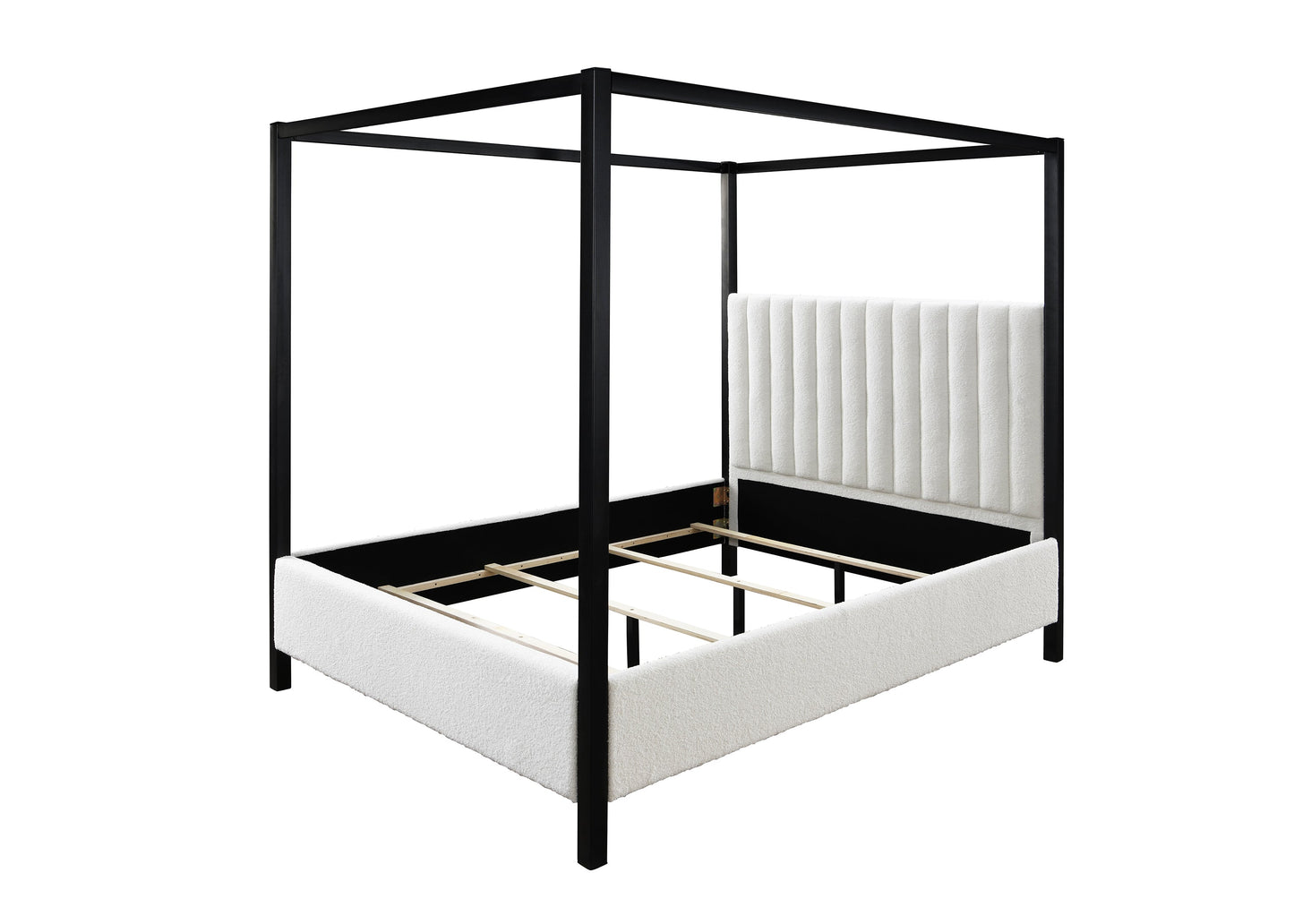 Adalyn Black/White Boucle King Canopy Bed - SET | 5107WH-K-HB | 5107WH-K-FB | 5107WH-KQ-RAIL | 5107WH-K-CANOPY - Luna Furniture - Dallas Store