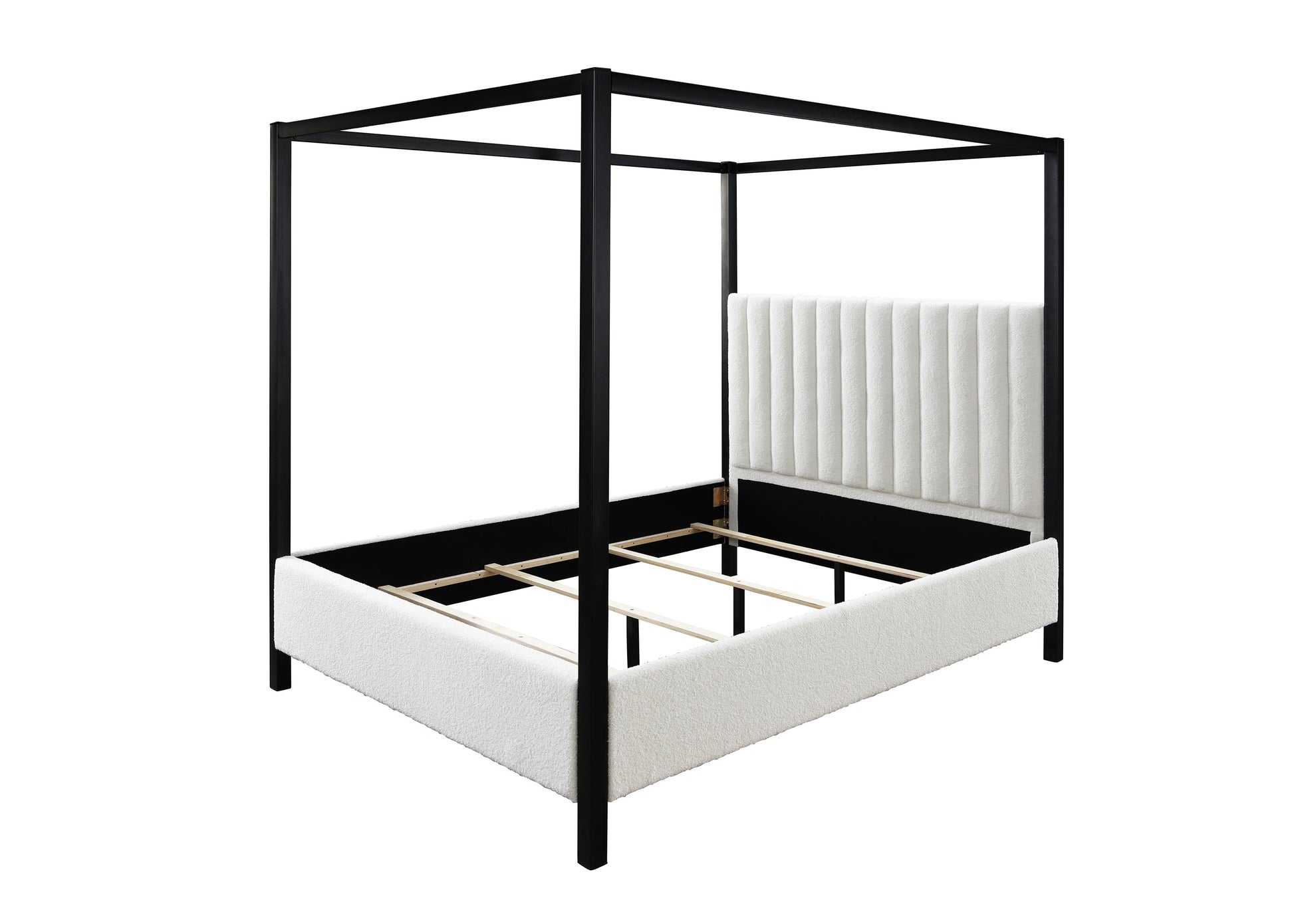 Adalyn Black/White Boucle King Canopy Bed - SET | 5107WH-K-HB | 5107WH-K-FB | 5107WH-KQ-RAIL | 5107WH-K-CANOPY - Luna Furniture - Dallas Store