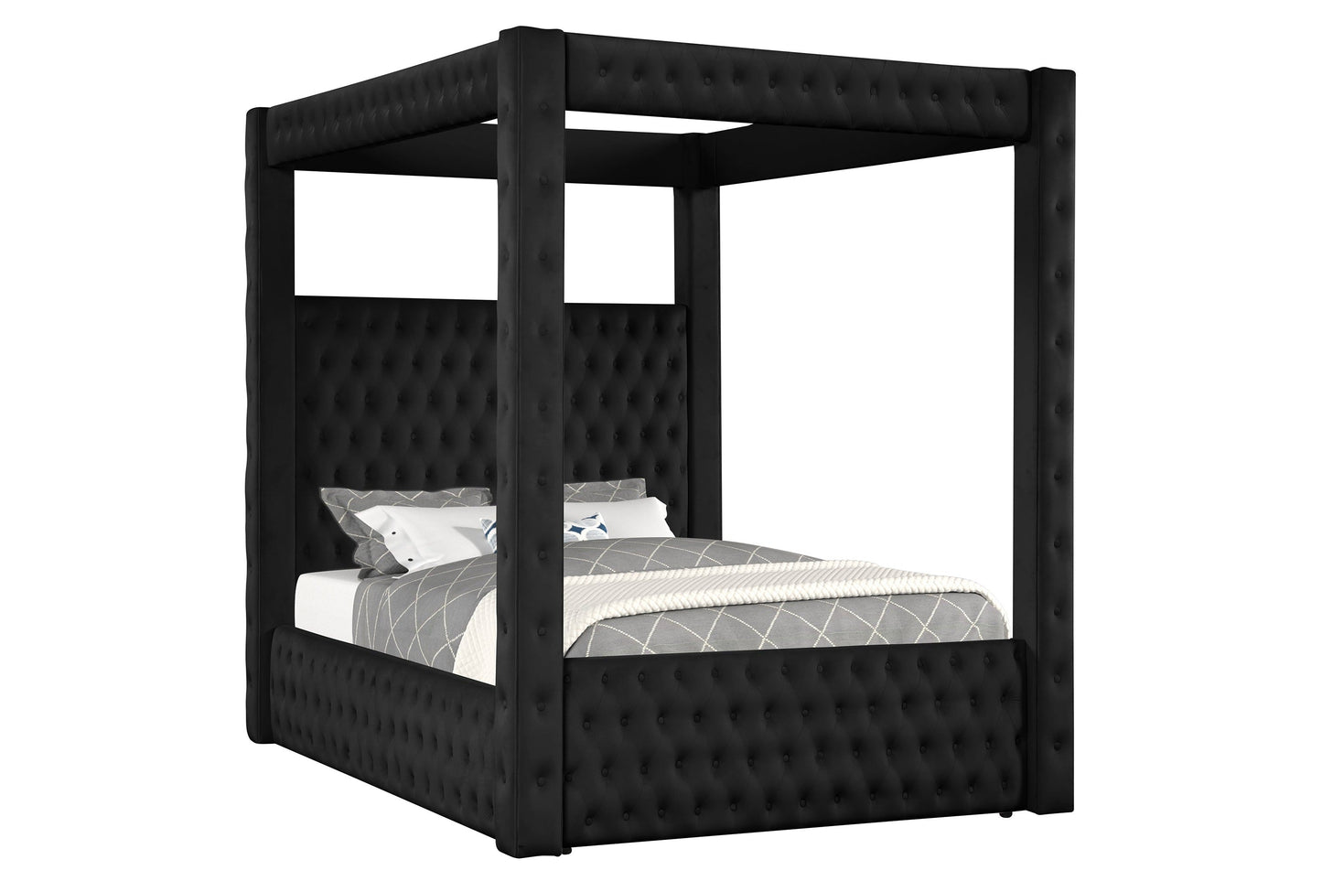 Annabelle Black Velvet King Canopy Bed - SET | 5114BK-K-HBFB | 5114BK-KQ-RAIL | 5114BK-KQ-POST - Luna Furniture - Dallas Store
