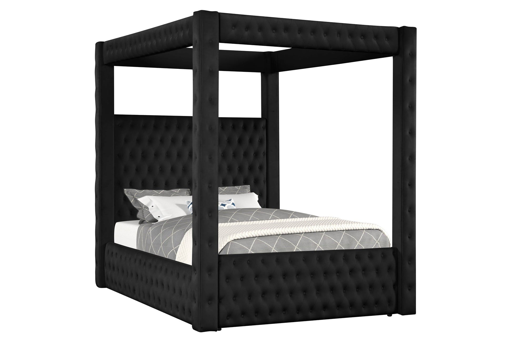 Annabelle Black Velvet King Canopy Bed - SET | 5114BK-K-HBFB | 5114BK-KQ-RAIL | 5114BK-KQ-POST - Luna Furniture - Dallas Store