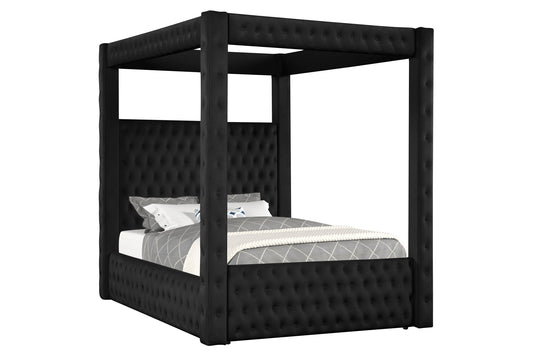 Annabelle Black Velvet King Canopy Bed - SET | 5114BK-K-HBFB | 5114BK-KQ-RAIL | 5114BK-KQ-POST - Luna Furniture - Dallas Store