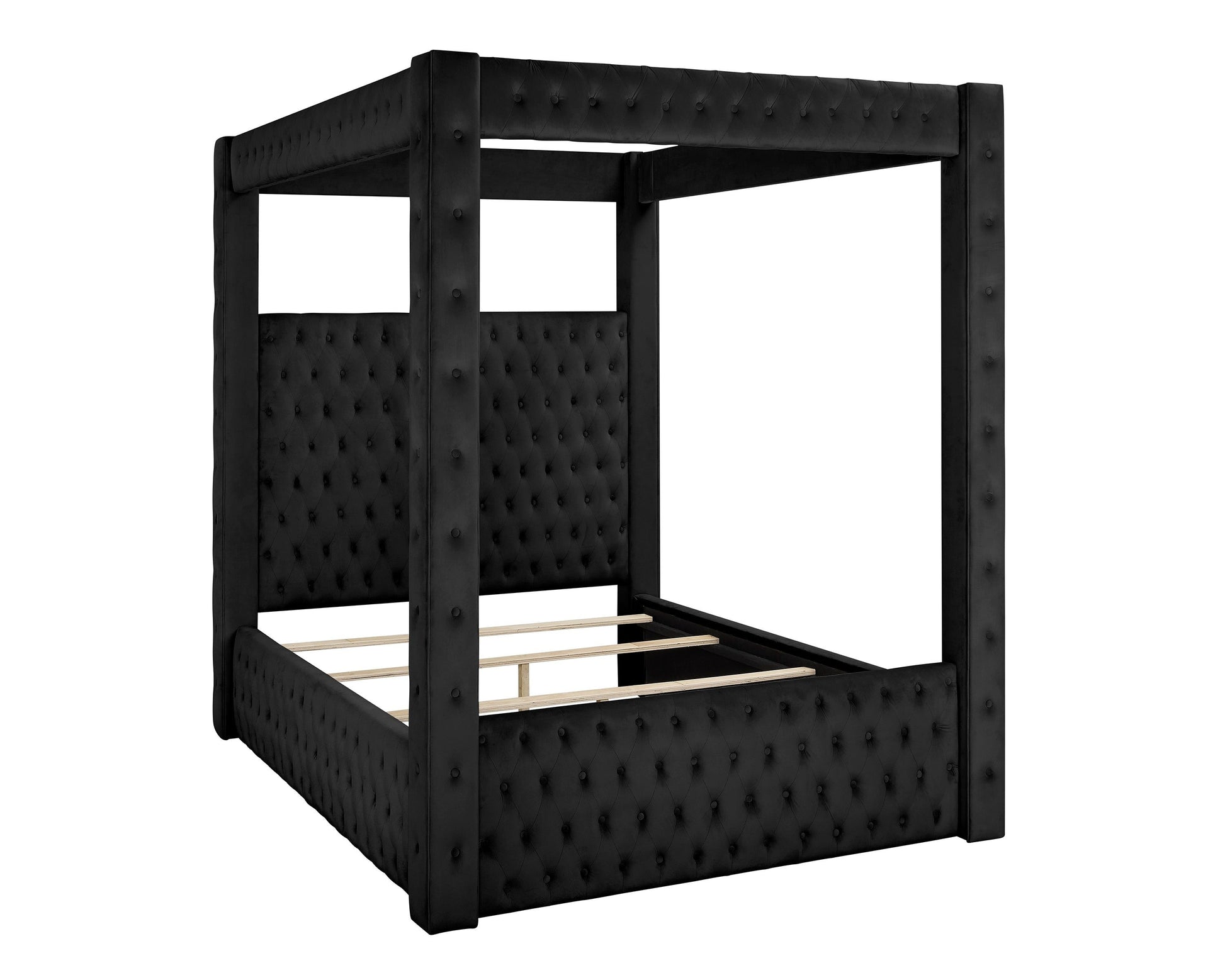 Annabelle Black Velvet King Canopy Bed - SET | 5114BK-K-HBFB | 5114BK-KQ-RAIL | 5114BK-KQ-POST - Luna Furniture - Dallas Store