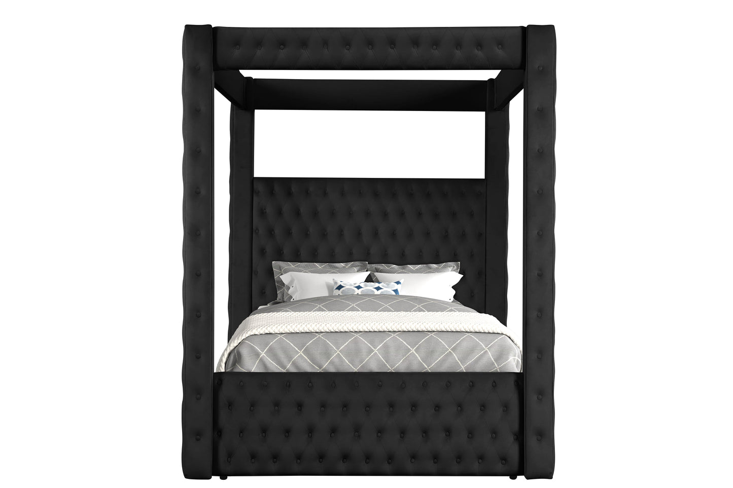 Annabelle Black Velvet Queen Canopy Bed - SET | 5114BK-Q-HBFB | 5114BK-KQ-RAIL | 5114BK-KQ-POST - Luna Furniture - Dallas Store