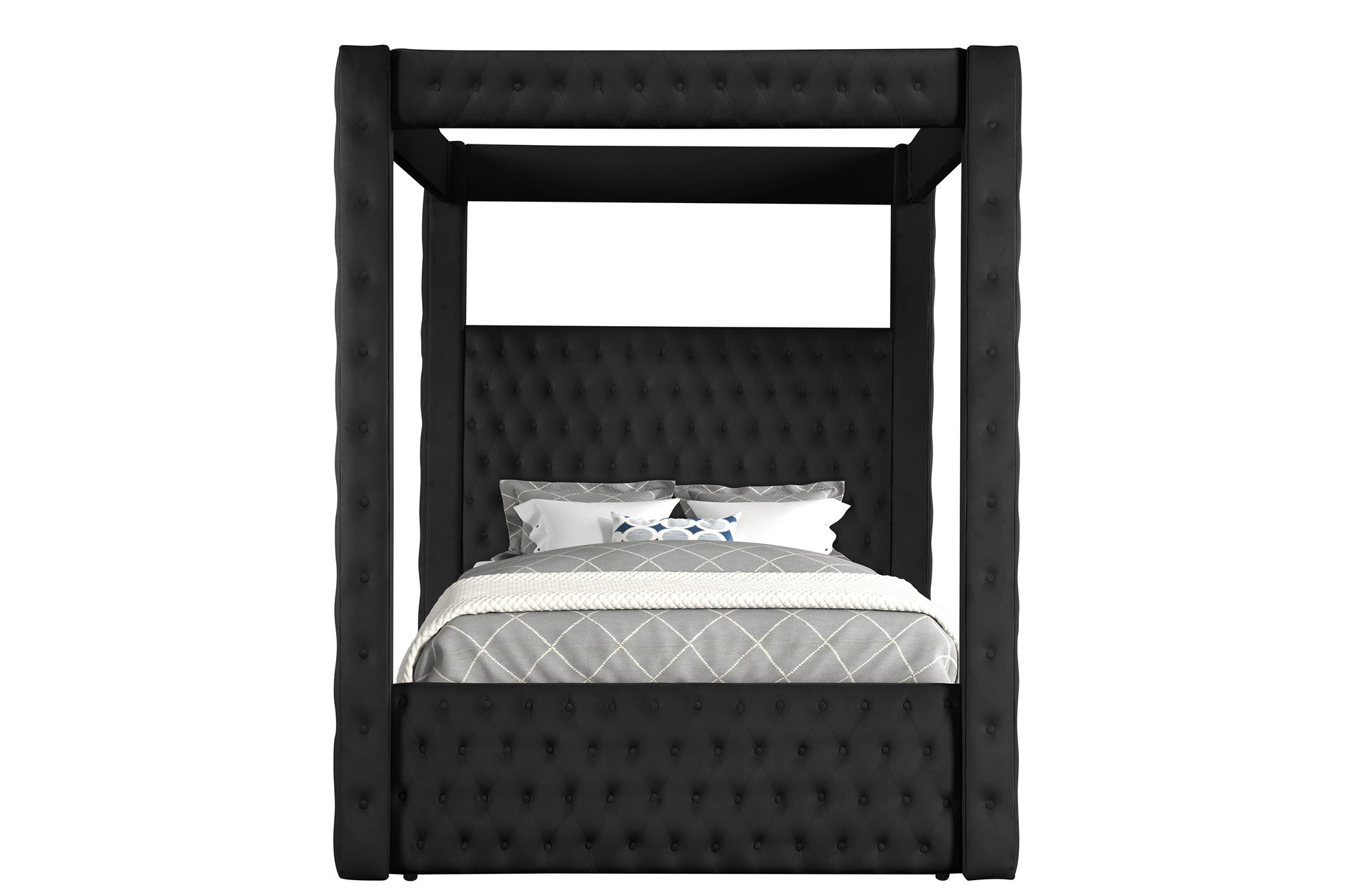 Annabelle Black Velvet Queen Canopy Bed - SET | 5114BK-Q-HBFB | 5114BK-KQ-RAIL | 5114BK-KQ-POST - Luna Furniture - Dallas Store