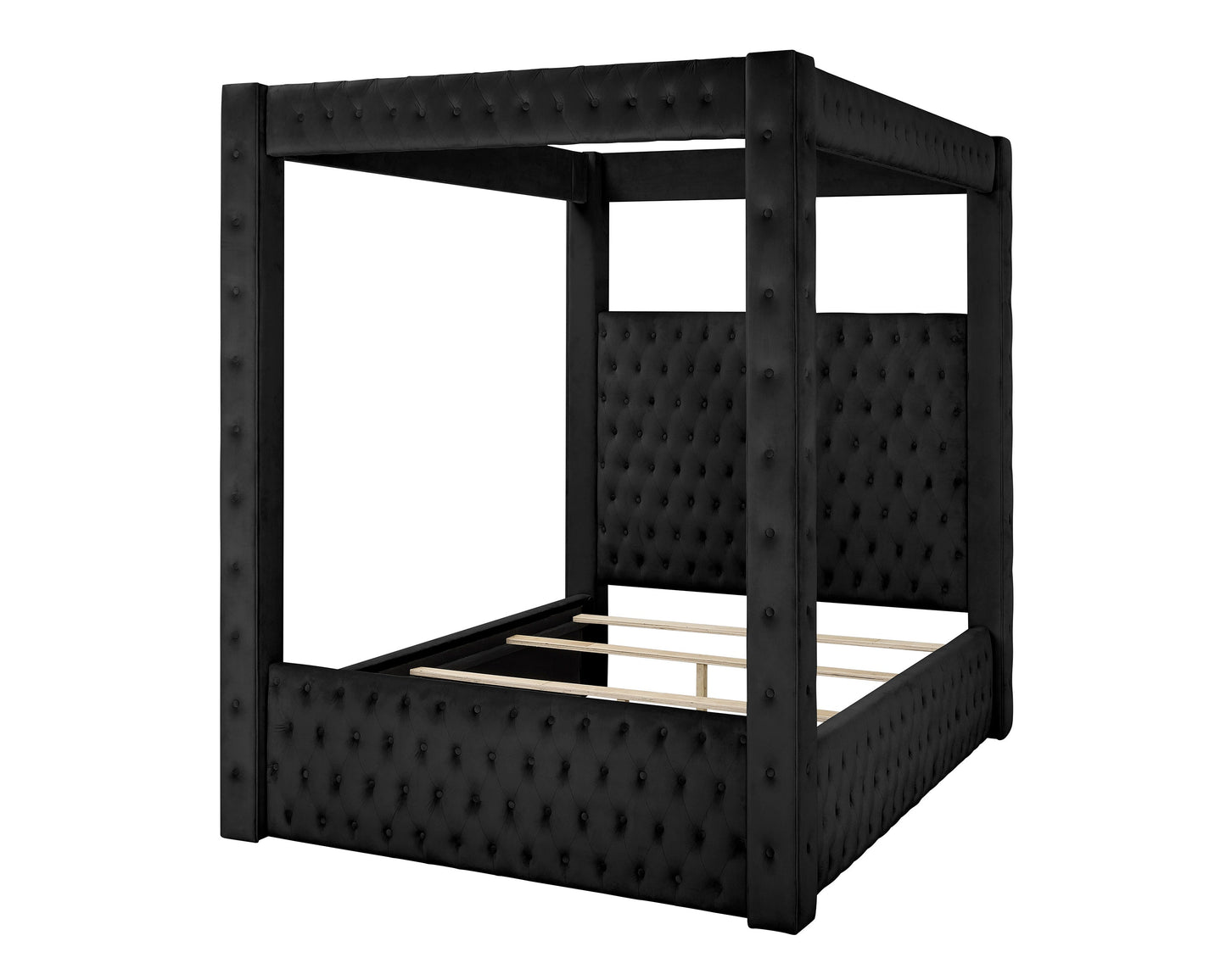 Annabelle Black Velvet Queen Canopy Bed - SET | 5114BK-Q-HBFB | 5114BK-KQ-RAIL | 5114BK-KQ-POST - Luna Furniture - Dallas Store