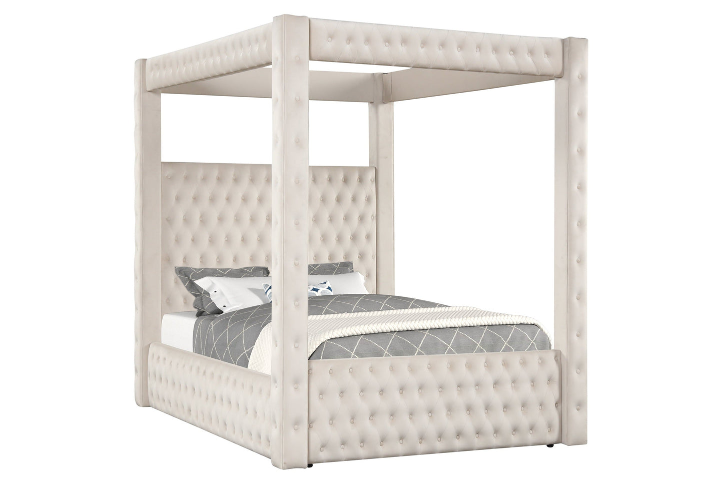 Annabelle Ivory Velvet Queen Canopy Bed - SET | 5114IV-Q-HBFB | 5114IV-KQ-RAIL | 5114IV-KQ-POST - Luna Furniture - Dallas Store