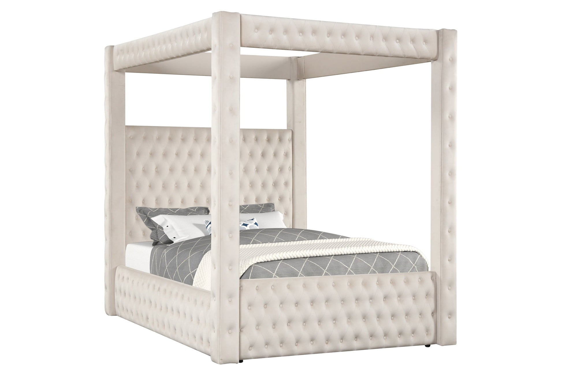 Annabelle Ivory Velvet Queen Canopy Bed - SET | 5114IV-Q-HBFB | 5114IV-KQ-RAIL | 5114IV-KQ-POST - Luna Furniture - Dallas Store