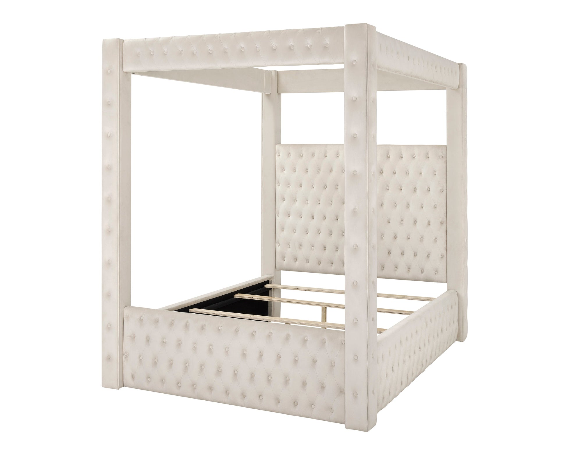 Annabelle Ivory Velvet Queen Canopy Bed - SET | 5114IV-Q-HBFB | 5114IV-KQ-RAIL | 5114IV-KQ-POST - Luna Furniture - Dallas Store