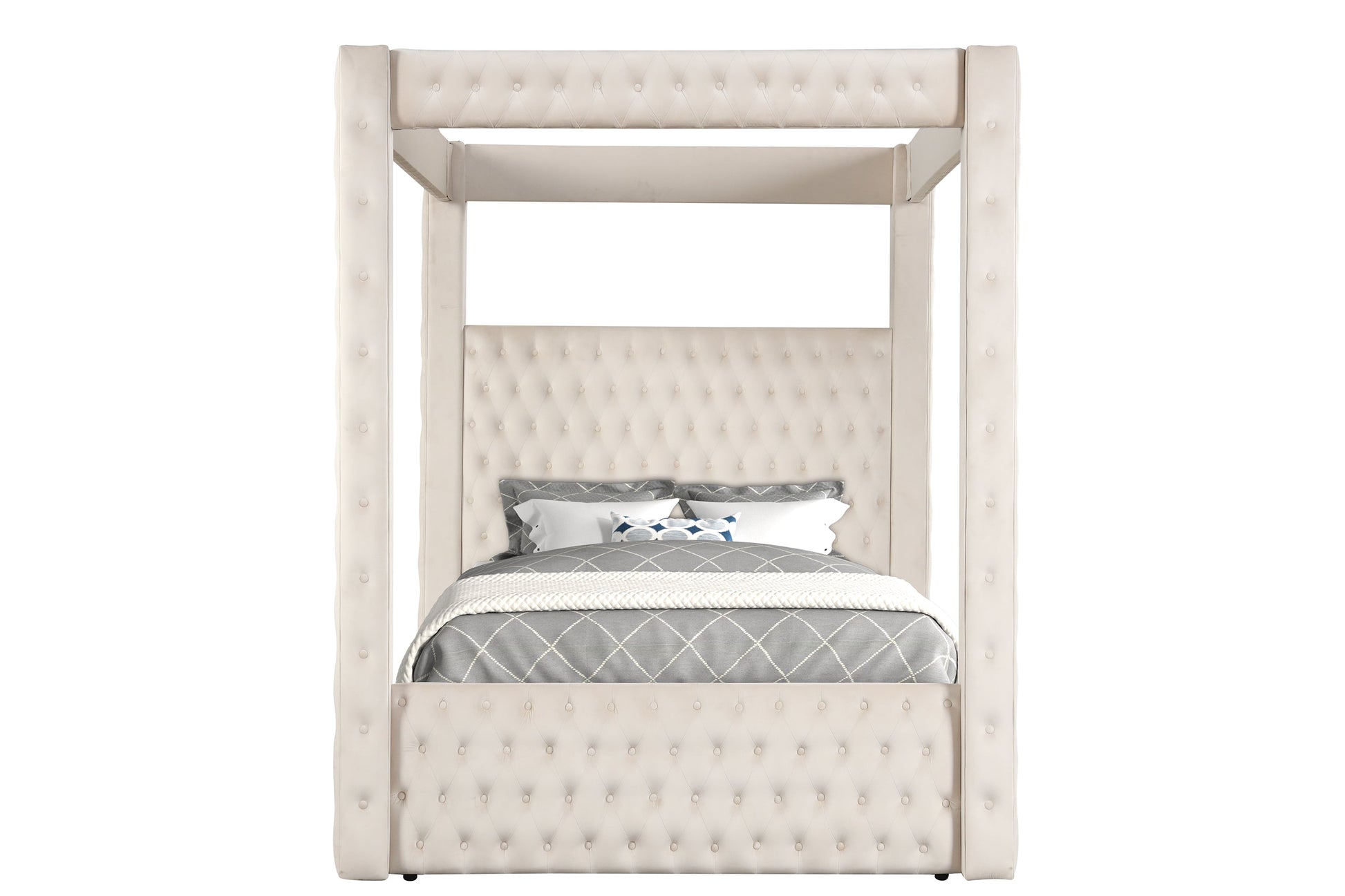 Annabelle Ivory Velvet Queen Canopy Bed - SET | 5114IV-Q-HBFB | 5114IV-KQ-RAIL | 5114IV-KQ-POST - Luna Furniture - Dallas Store