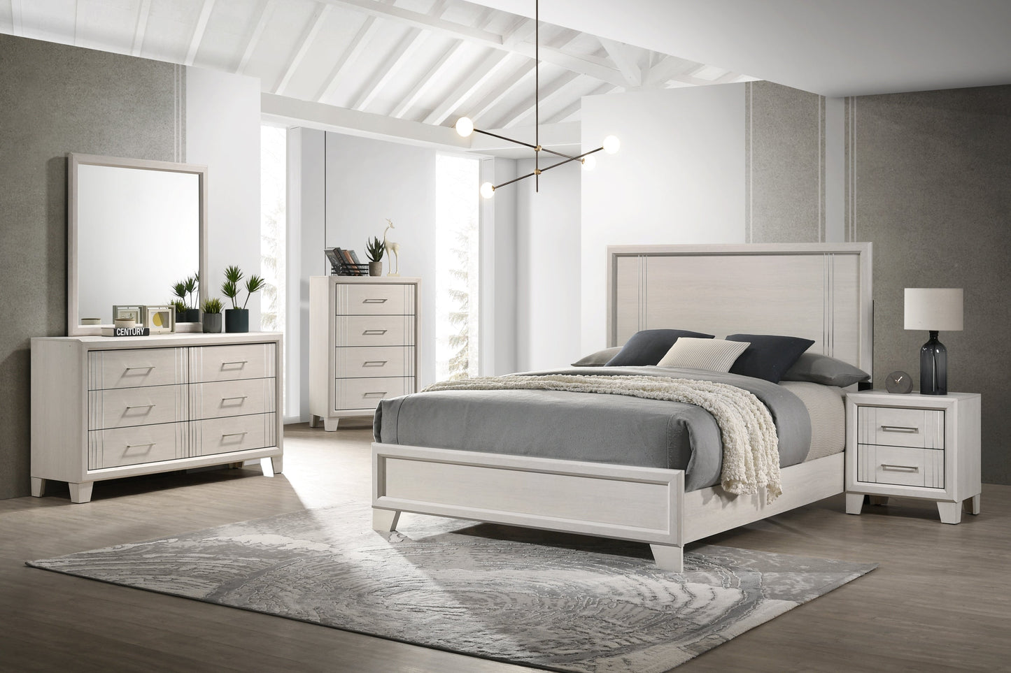 Charlie White King Panel Bed - SET | B9230-K-HBFB | B9230-KQ-RAIL - Luna Furniture - Dallas Store
