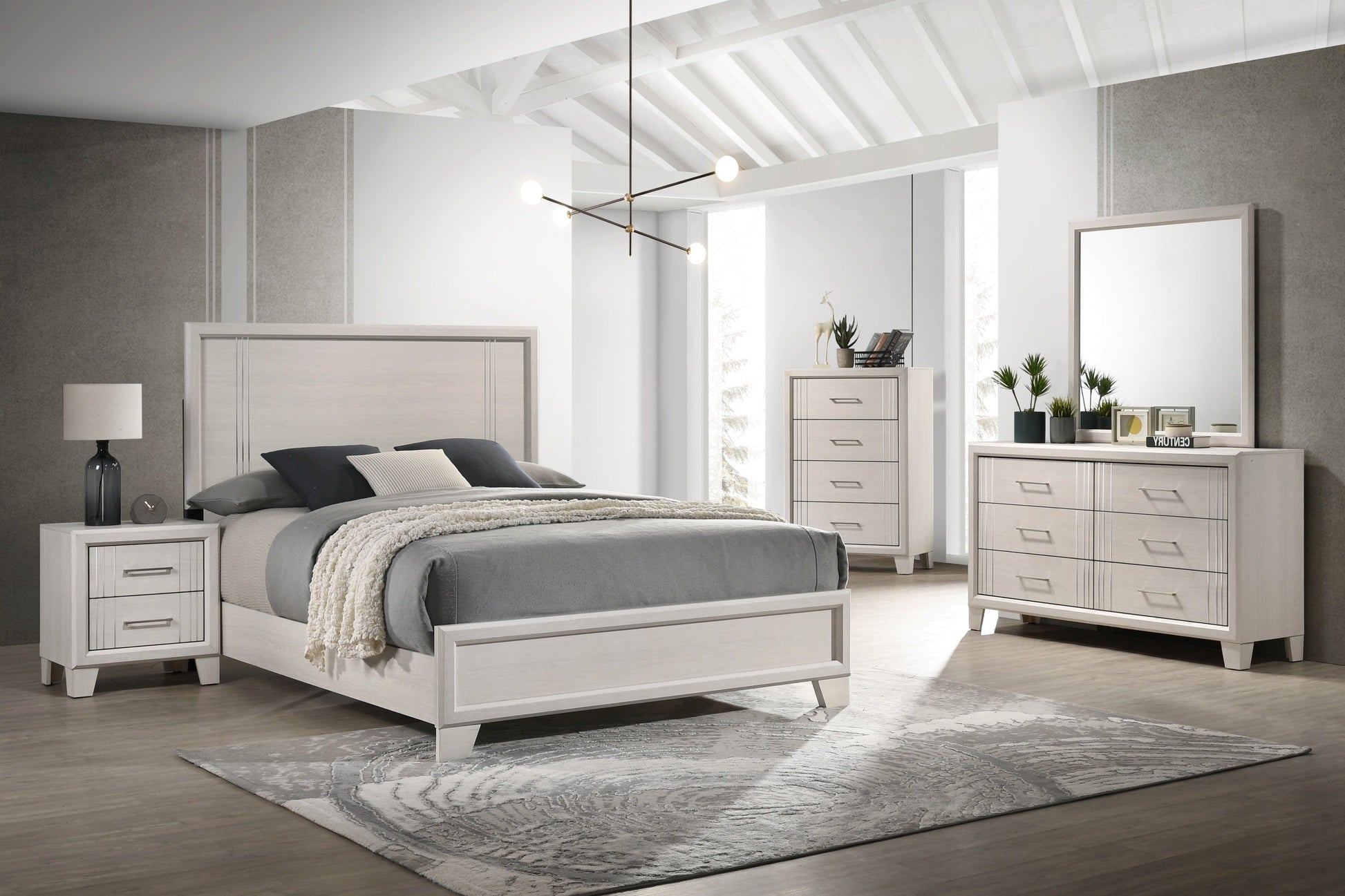Charlie White Panel Bedroom Set - SET | B9230-Q-HBFB | B9230-KQ-RAIL | B9230-2 | B9230-4 - Luna Furniture - Dallas Store