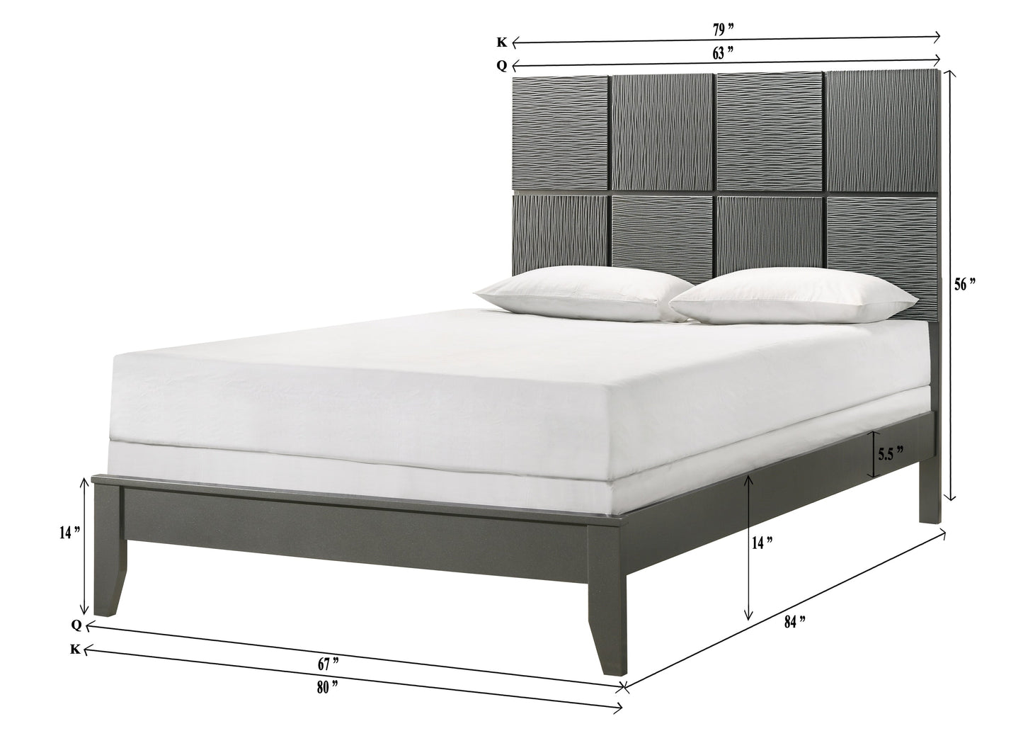 Denker Gunmetal Panel Bedroom Set - SET | B4715-Q-HBFB | B4715-Q-RAIL | B4715-2 | B4715-4 - Luna Furniture - Dallas Store
