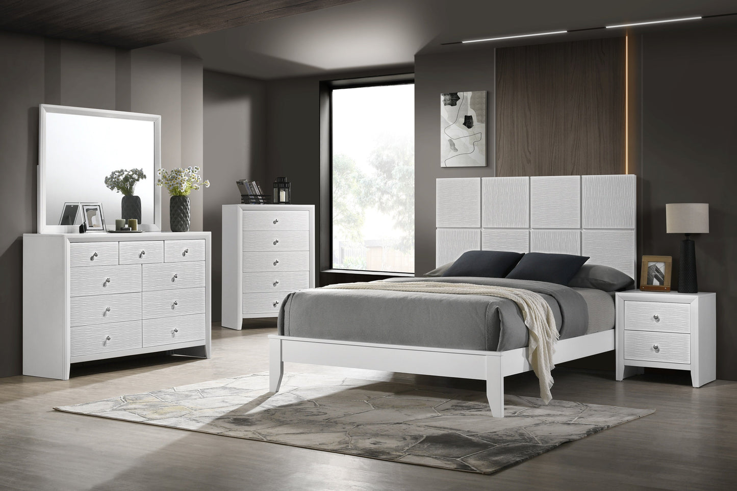Denker White King Panel Bed - SET | B4712-K-HBFB | B4712-K-RAIL - Luna Furniture - Dallas Store