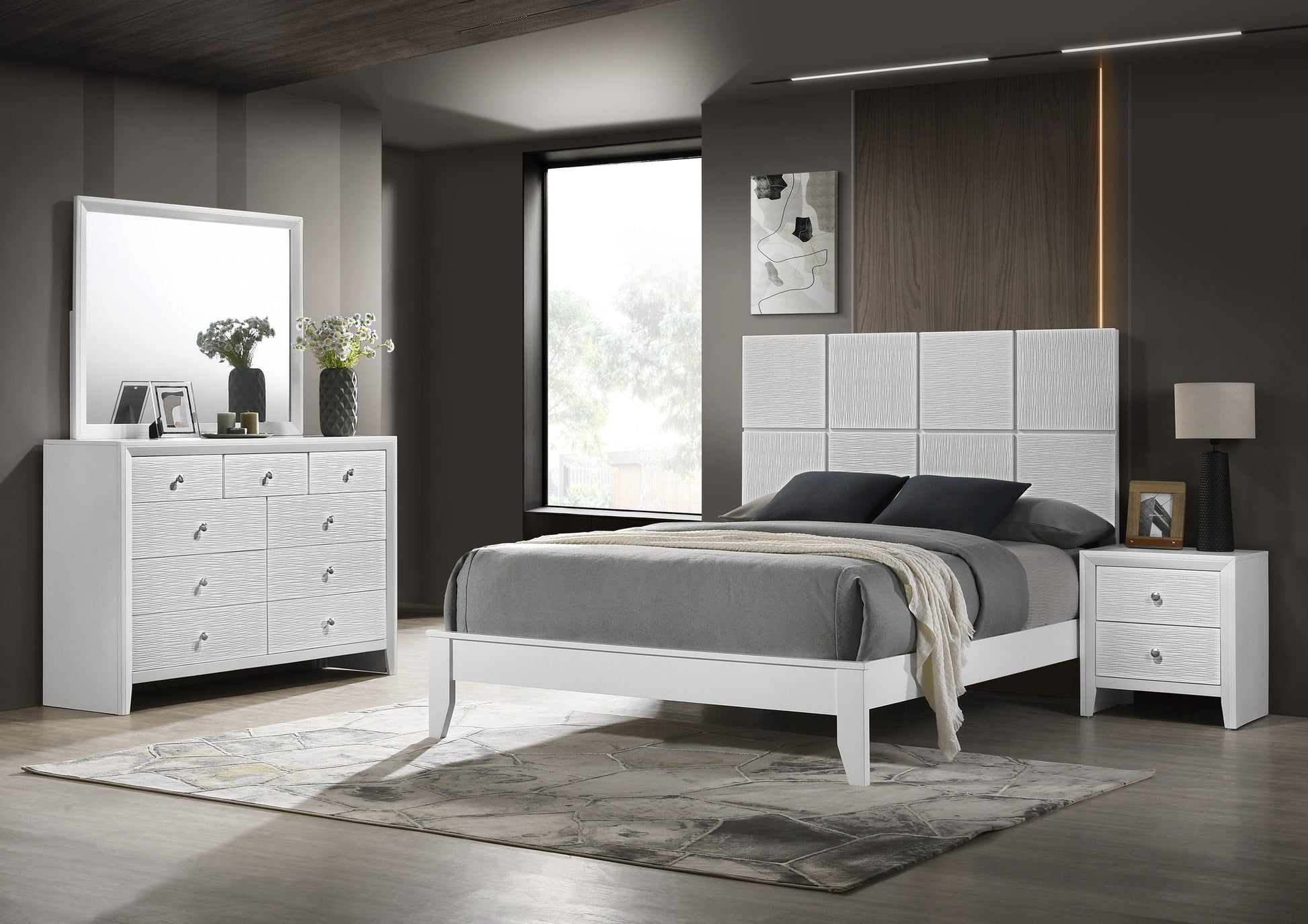 Denker White Panel Bedroom Set - SET | B4712-Q-HBFB | B4712-Q-RAIL | B4710-2 | B4710-4 - Luna Furniture - Dallas Store