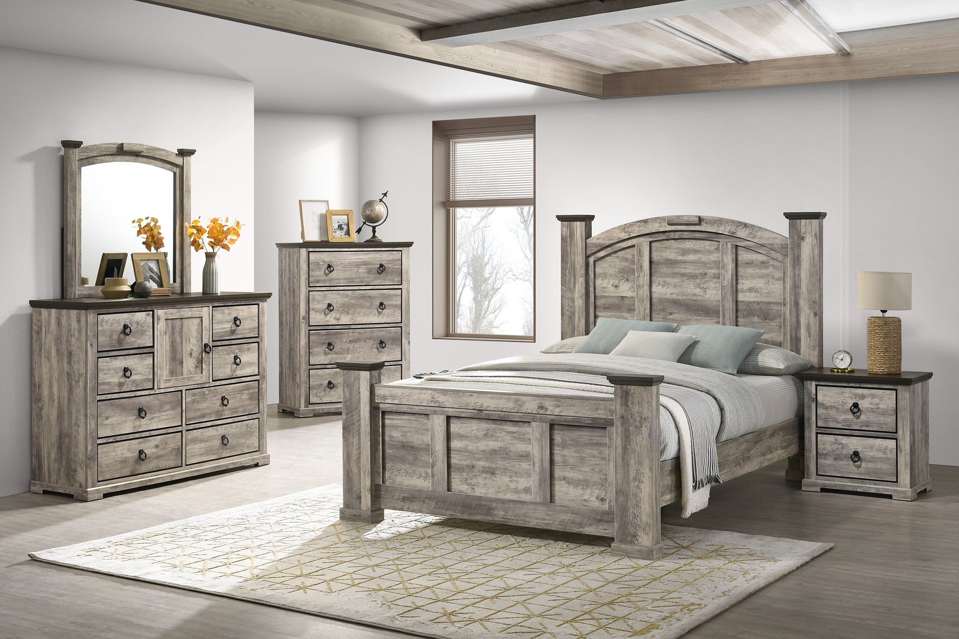 Ella-Mae Rustic Brown King Poster Bed - SET | B6840-K-HBFB | B6840-K-RAIL | B6840-KQ-POST - Luna Furniture - Dallas Store