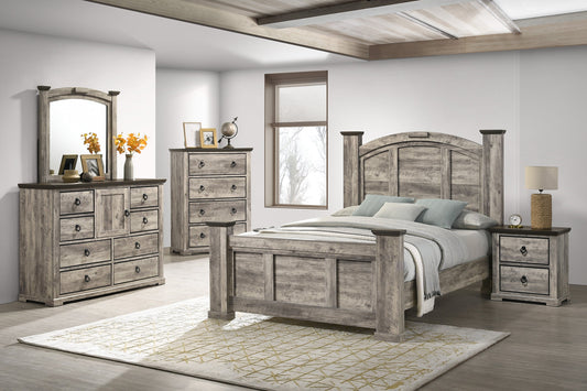 Ella-Mae Rustic Brown Poster Bedroom Set - SET | B6840-Q-HBFB | B6840-Q-RAIL | B6840-KQ-POST | B6840-2 | B6840-4 - Luna Furniture - Dallas Store