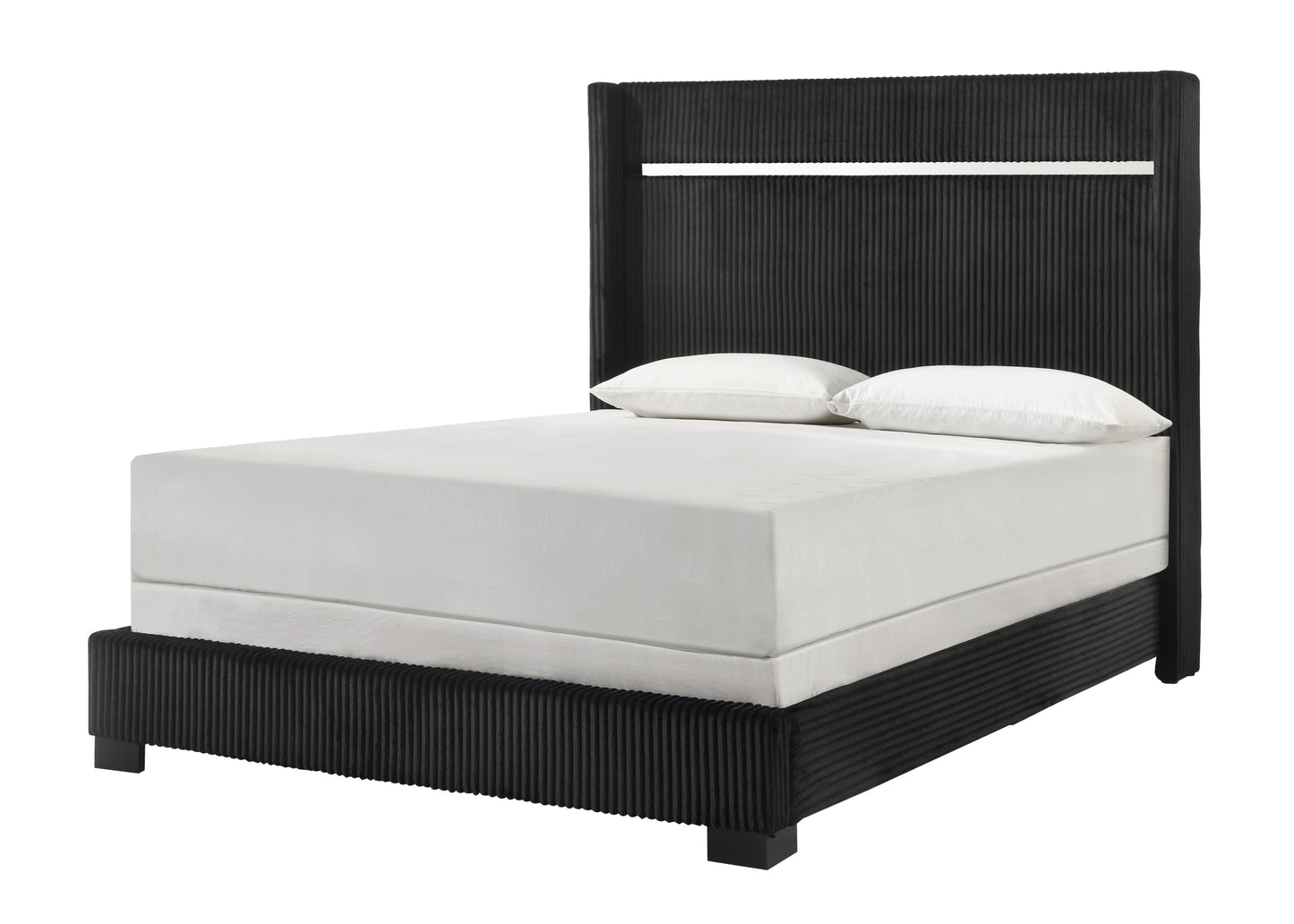 Gennro Black Corduroy King Upholstered Panel Bed - SET | B9295-K-HBFB | B9295-KQ-RAIL - Luna Furniture - Dallas Store
