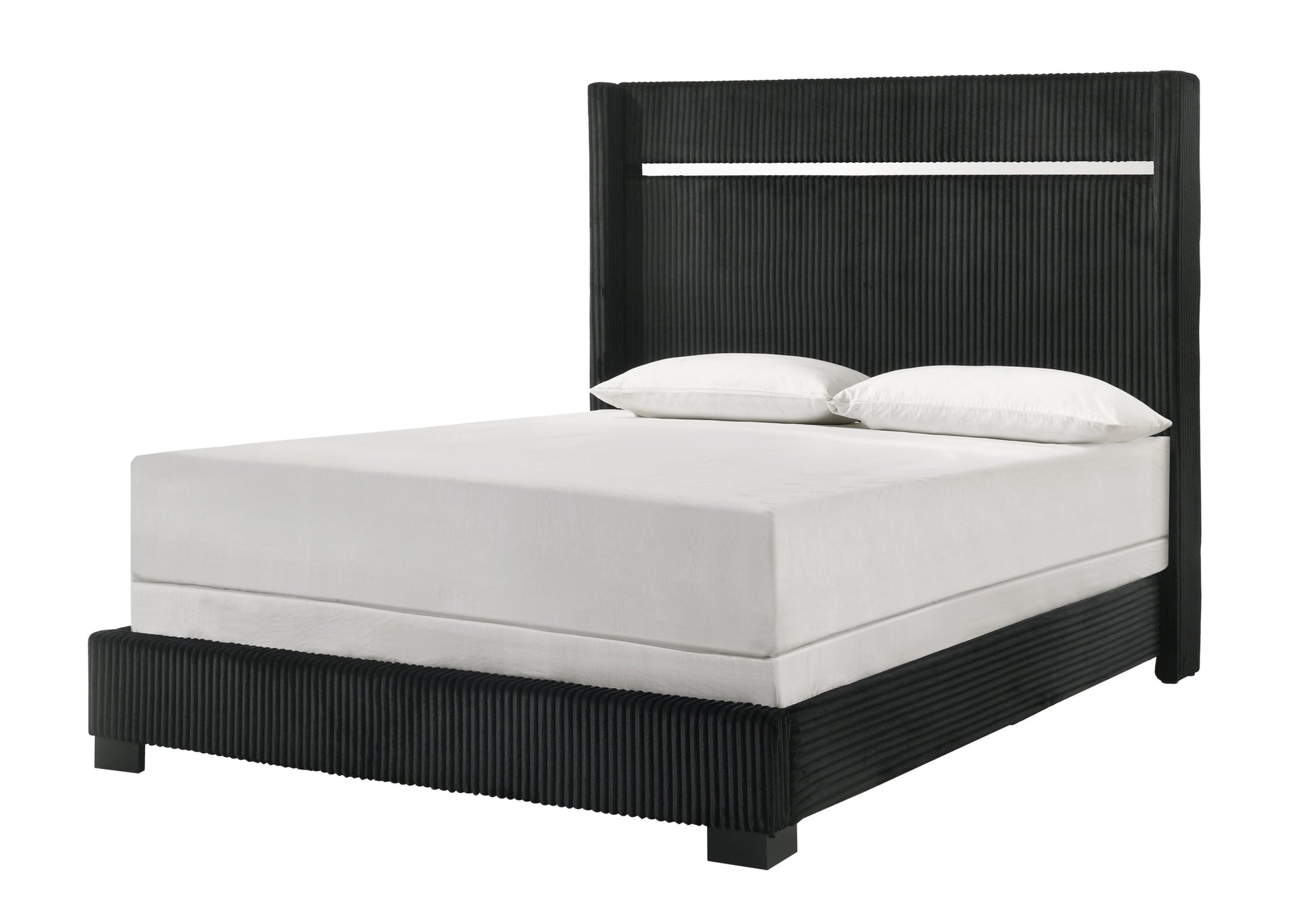 Gennro Black Corduroy King Upholstered Panel Bed - SET | B9295-K-HBFB | B9295-KQ-RAIL - Luna Furniture - Dallas Store