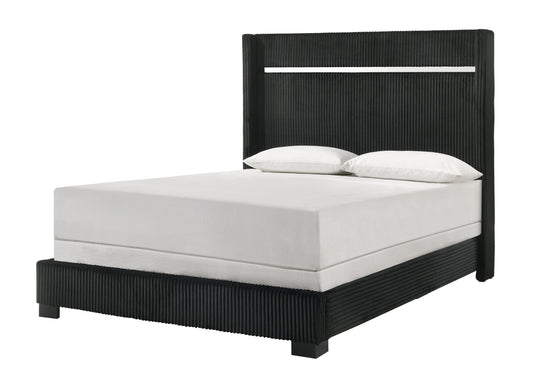 Gennro Black Corduroy Queen Upholstered Panel Bed - SET | B9295-Q-HBFB | B9295-KQ-RAIL - Luna Furniture - Dallas Store