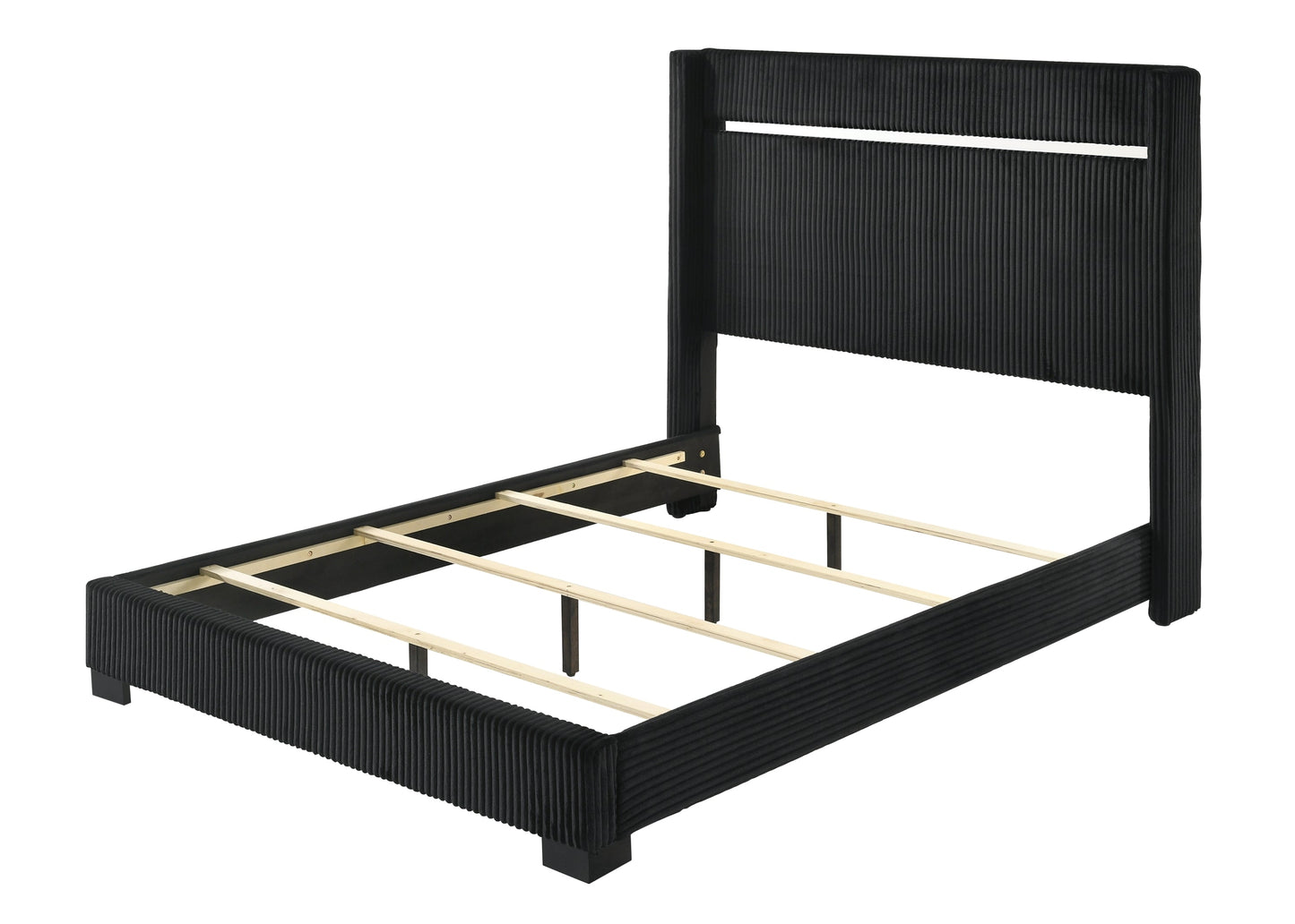 Gennro Black Corduroy Queen Upholstered Panel Bed - SET | B9295-Q-HBFB | B9295-KQ-RAIL - Luna Furniture - Dallas Store