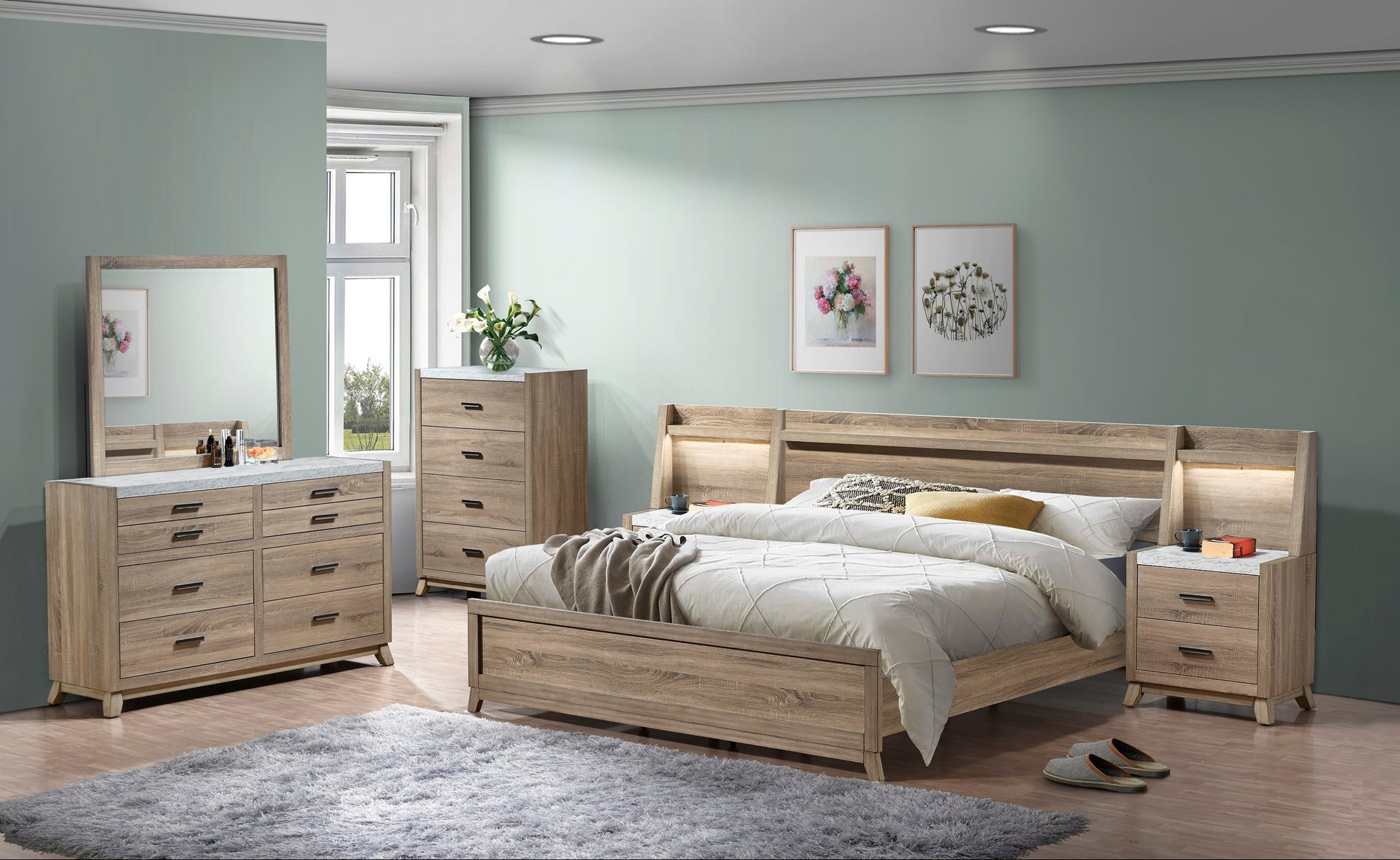 Tilston Natural Queen Panel Bed - SET | B3400-Q-HB | B3400-Q-FB | B3400-KQ-RAIL - Luna Furniture - Dallas Store