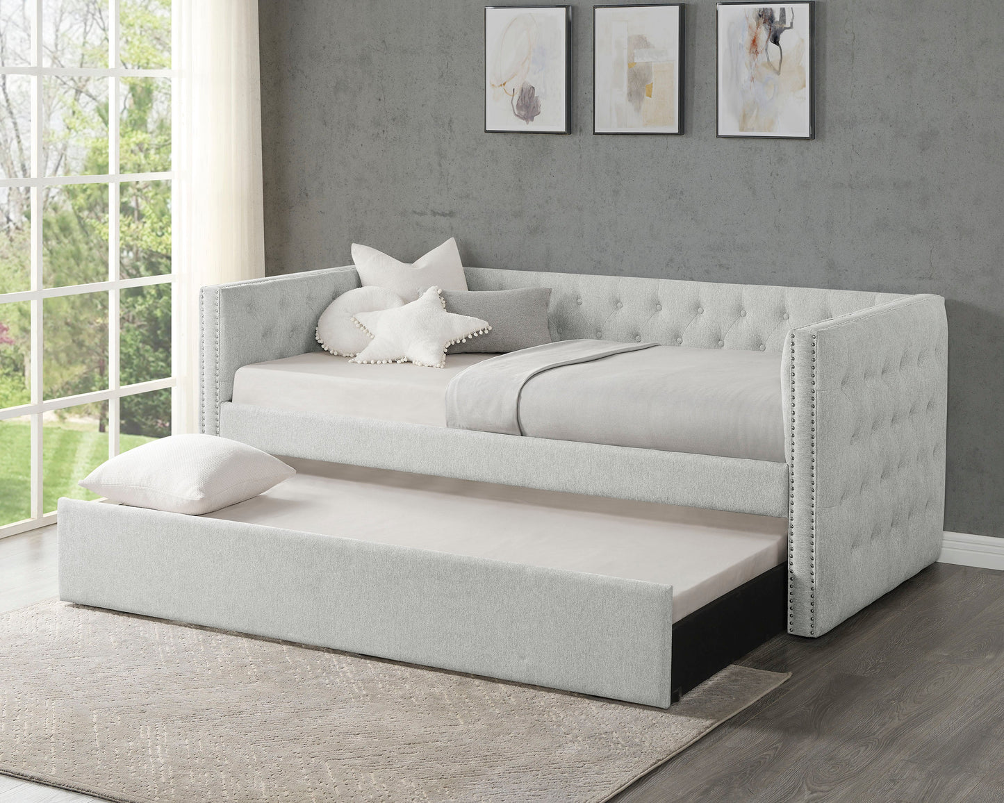 Trina Dove Gray Twin Daybed with Trundle - SET | 5335DV-ARM | 5335DV-BACK - Luna Furniture - Dallas Store