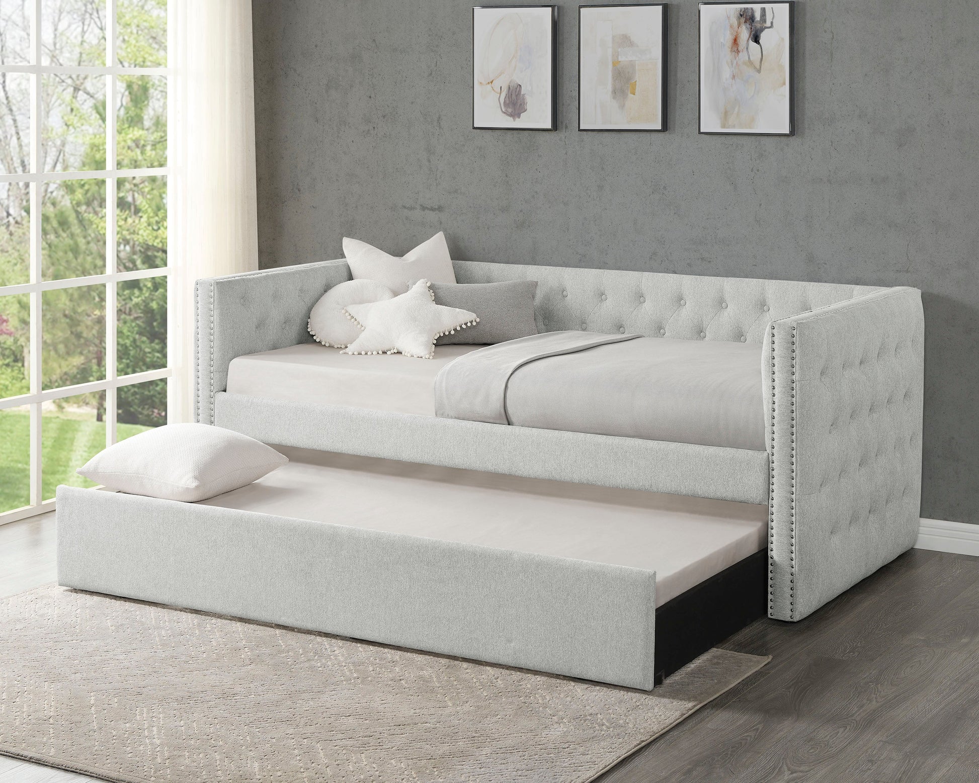 Trina Dove Gray Twin Daybed with Trundle - SET | 5335DV-ARM | 5335DV-BACK - Luna Furniture - Dallas Store