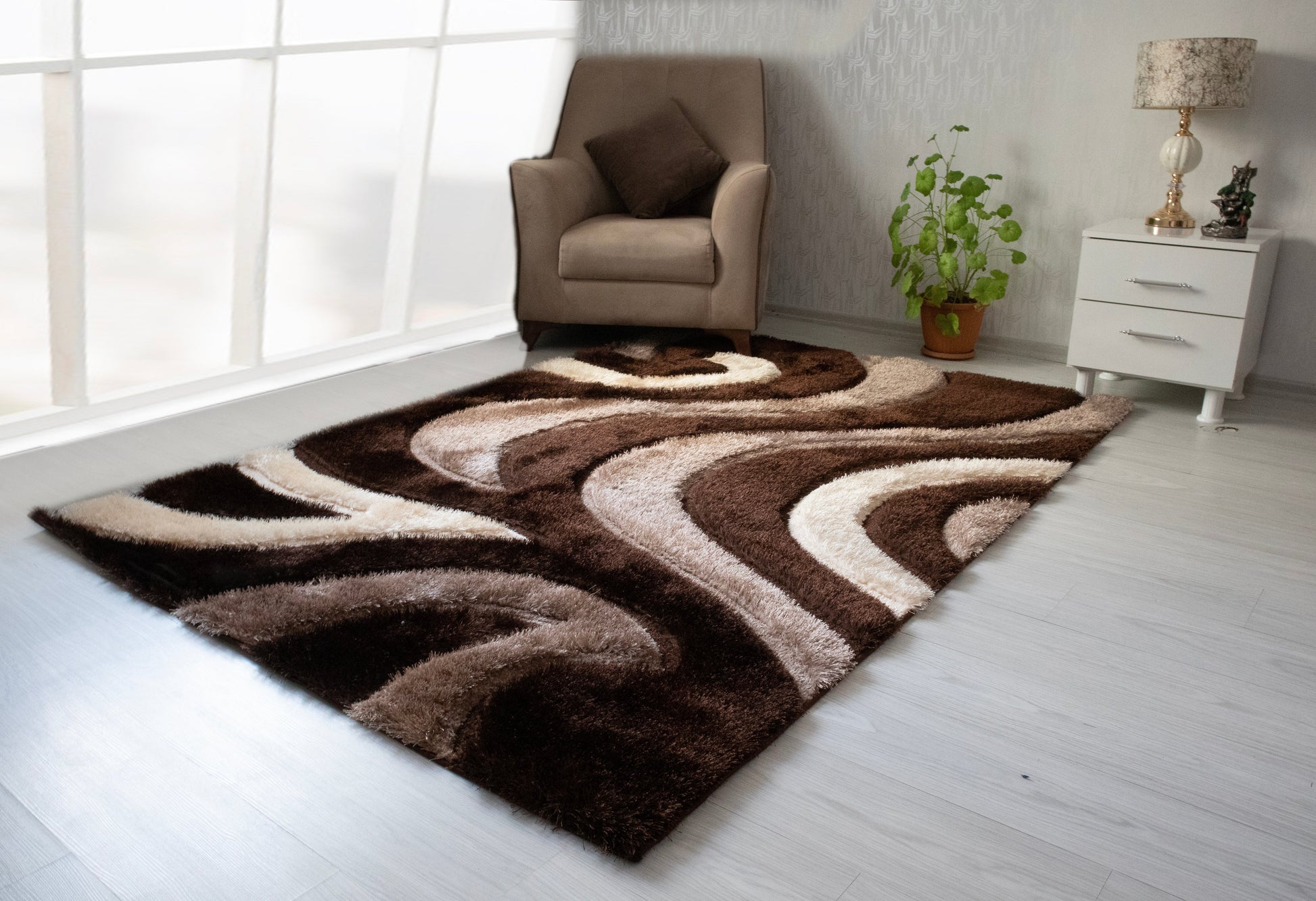 3D Shaggy Brown 5X7 Area Rug - 3D444-BRW-57 - Luna Furniture - Dallas Store