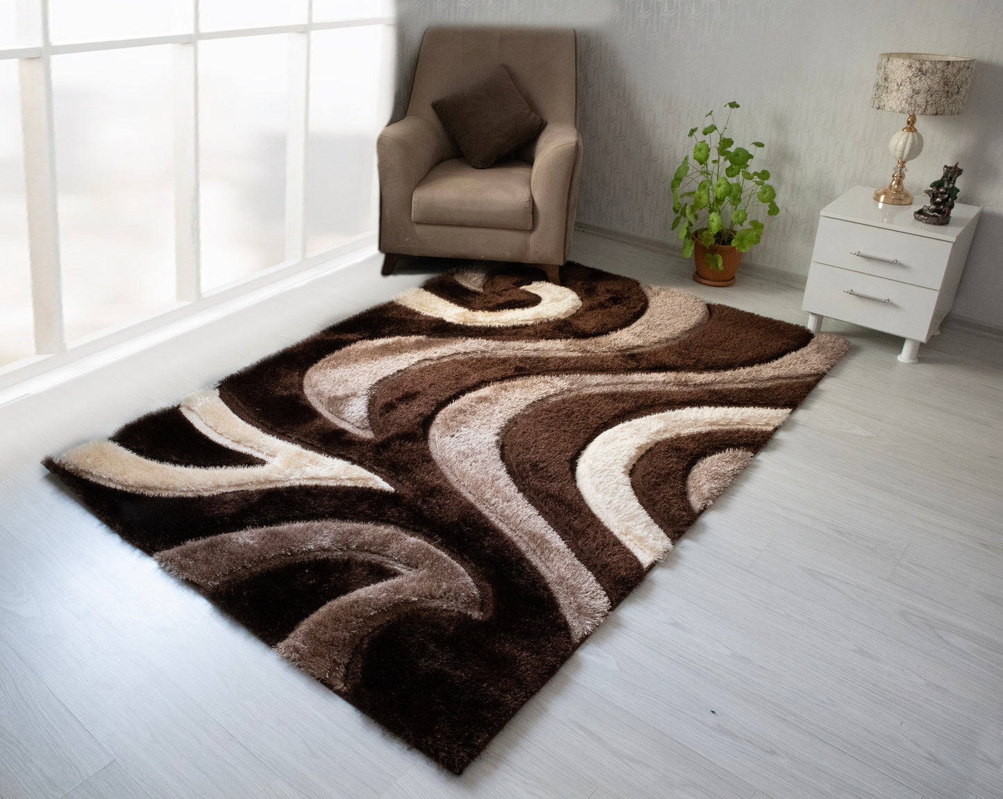 3D Shaggy Brown 5X7 Area Rug - 3D444-BRW-57 - Luna Furniture - Dallas Store