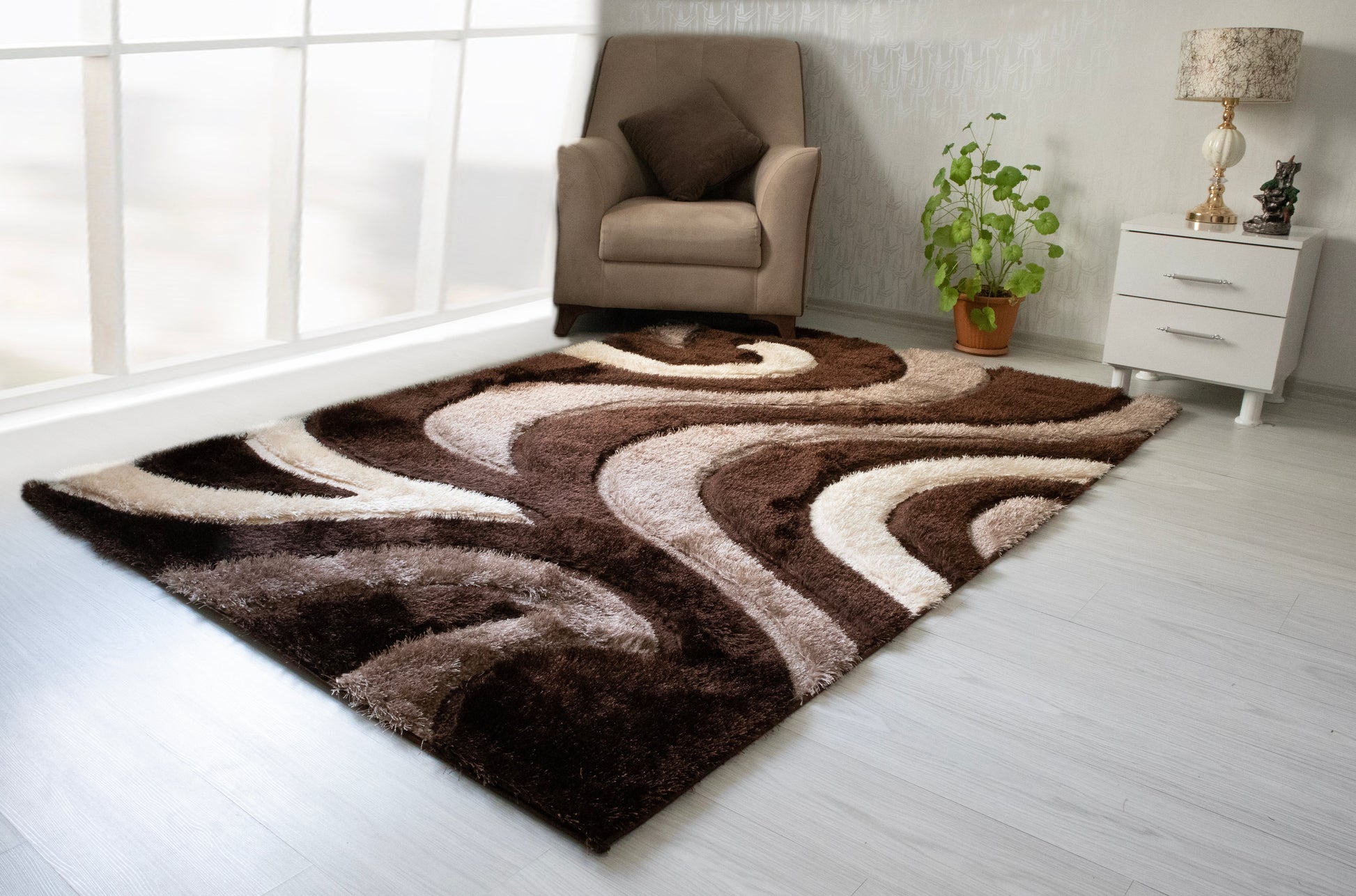 3D Shaggy Brown/Beige 5X7 Area Rug - 3D555-BRN-BEG-57 - Luna Furniture - Dallas Store