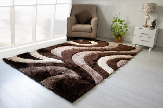 3D Shaggy Brown/Beige 5X7 Area Rug - 3D555-BRN-BEG-57 - Luna Furniture - Dallas Store