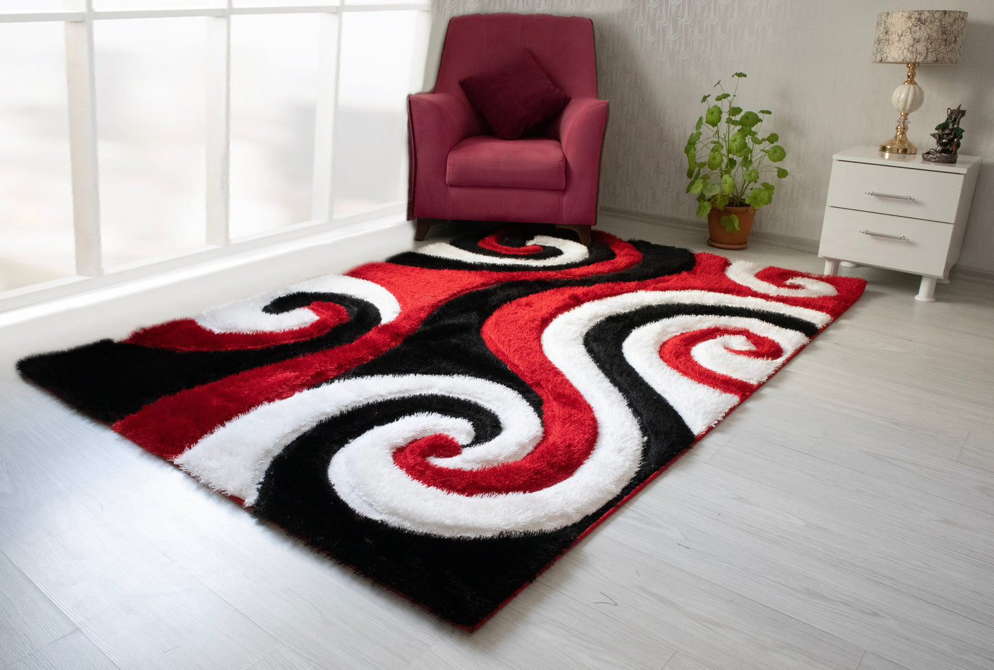 3D Shaggy Red 5X7 Area Rug - 3D555-RED-57 - Luna Furniture - Dallas Store