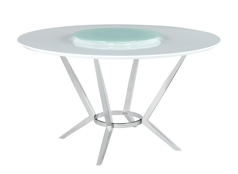 Abby White/Chrome Round Dining Table with Lazy Susan - 110321 - Luna Furniture - Dallas Store