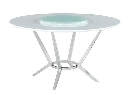 Abby White/Chrome Round Dining Table with Lazy Susan - 110321 - Luna Furniture - Dallas Store