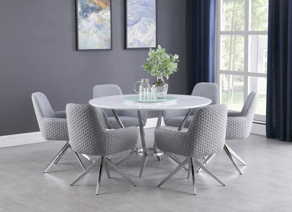 Abby White/Chrome Round Dining Table with Lazy Susan - 110321 - Luna Furniture - Dallas Store