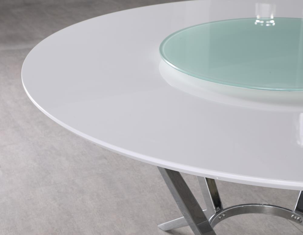Abby White/Chrome Round Dining Table with Lazy Susan - 110321 - Luna Furniture - Dallas Store