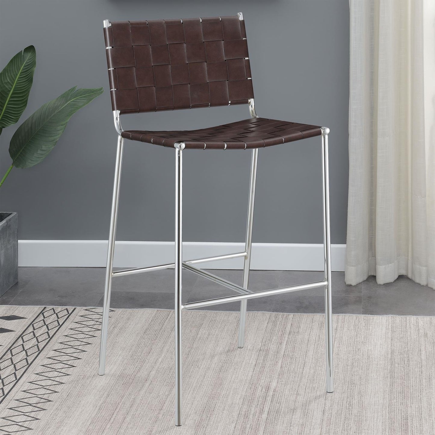 Adelaide Brown/Chrome Upholstered Bar Stool with Open Back - 183584 - Luna Furniture - Dallas Store